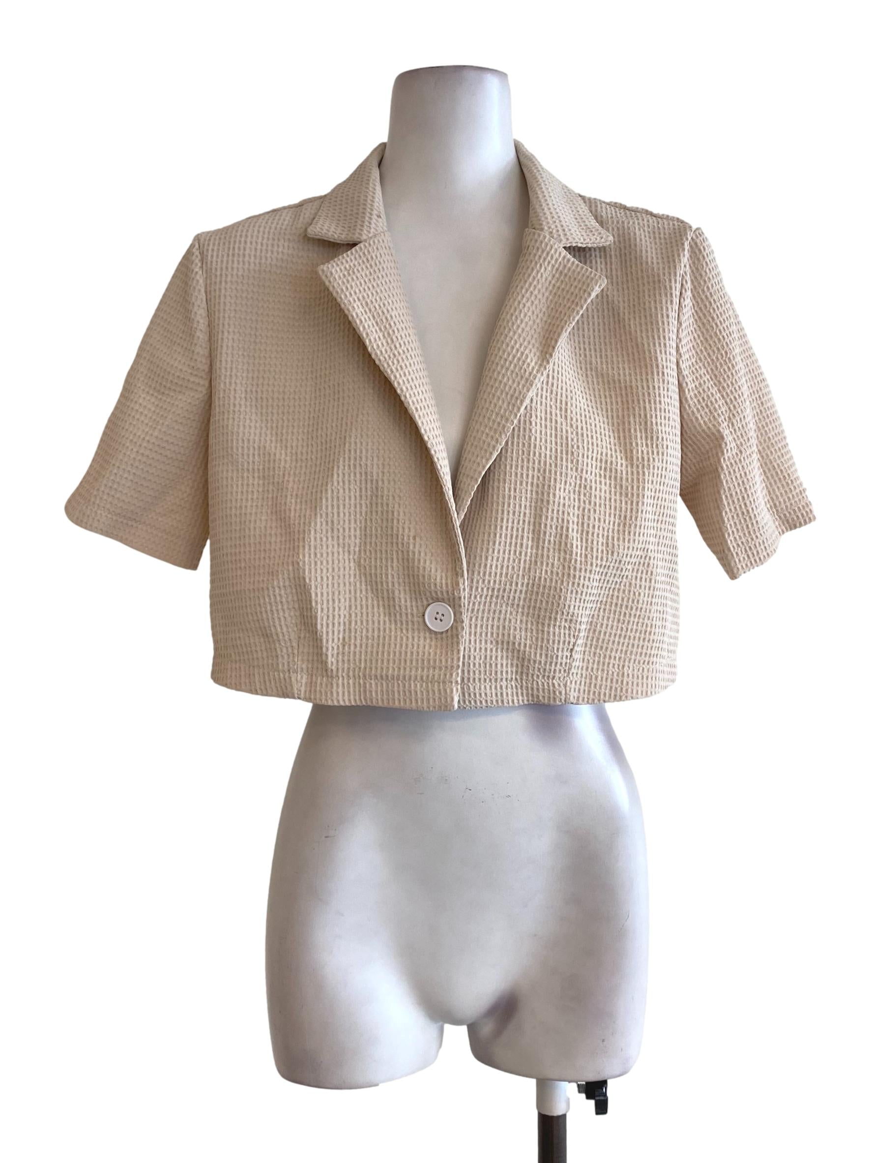 Beige Waffle Crop Jacket