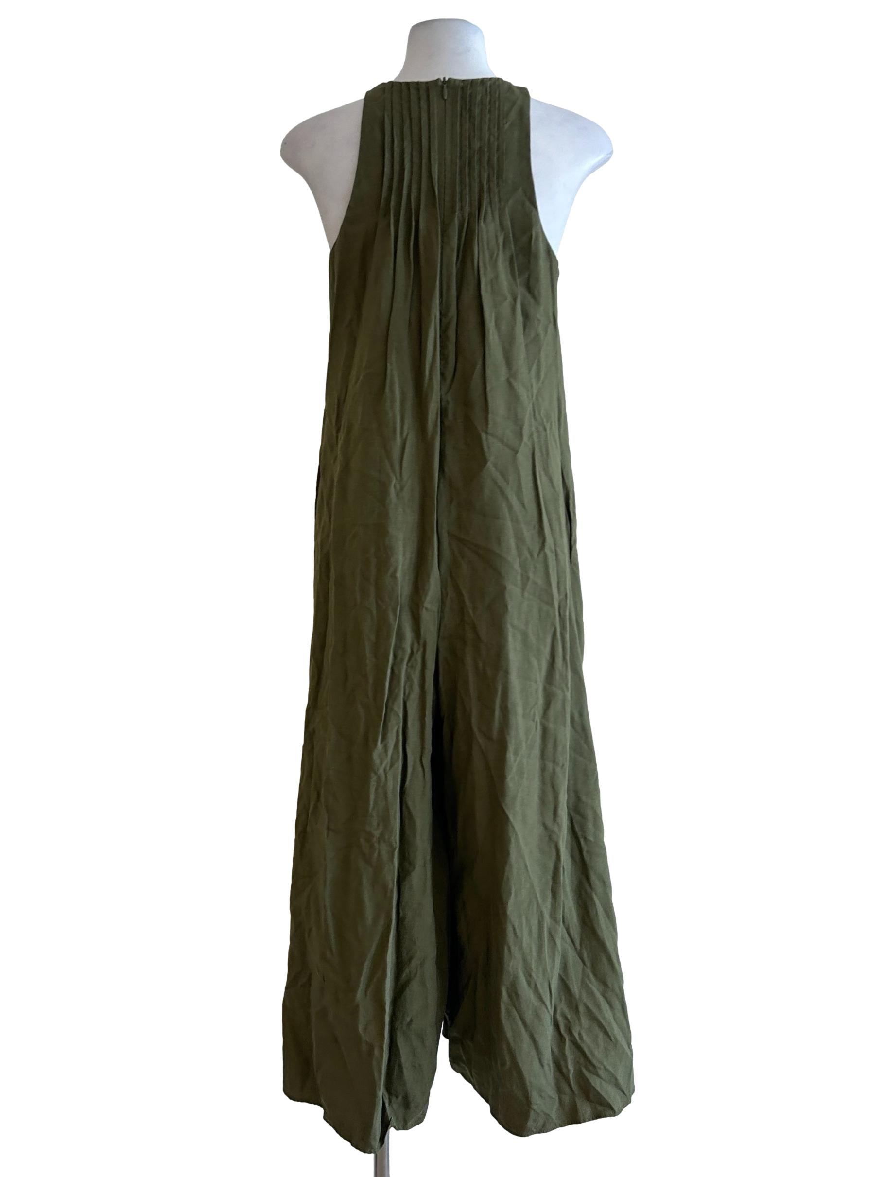 Army Green Viscose Pleated Jumpsuit OSN
