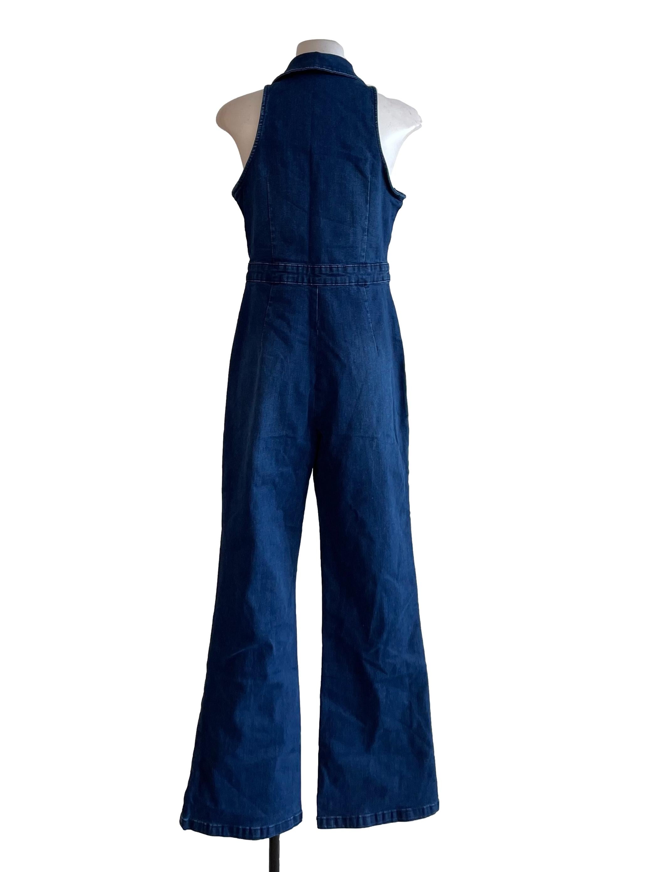Blue Zip Up Collar Jumpsuit