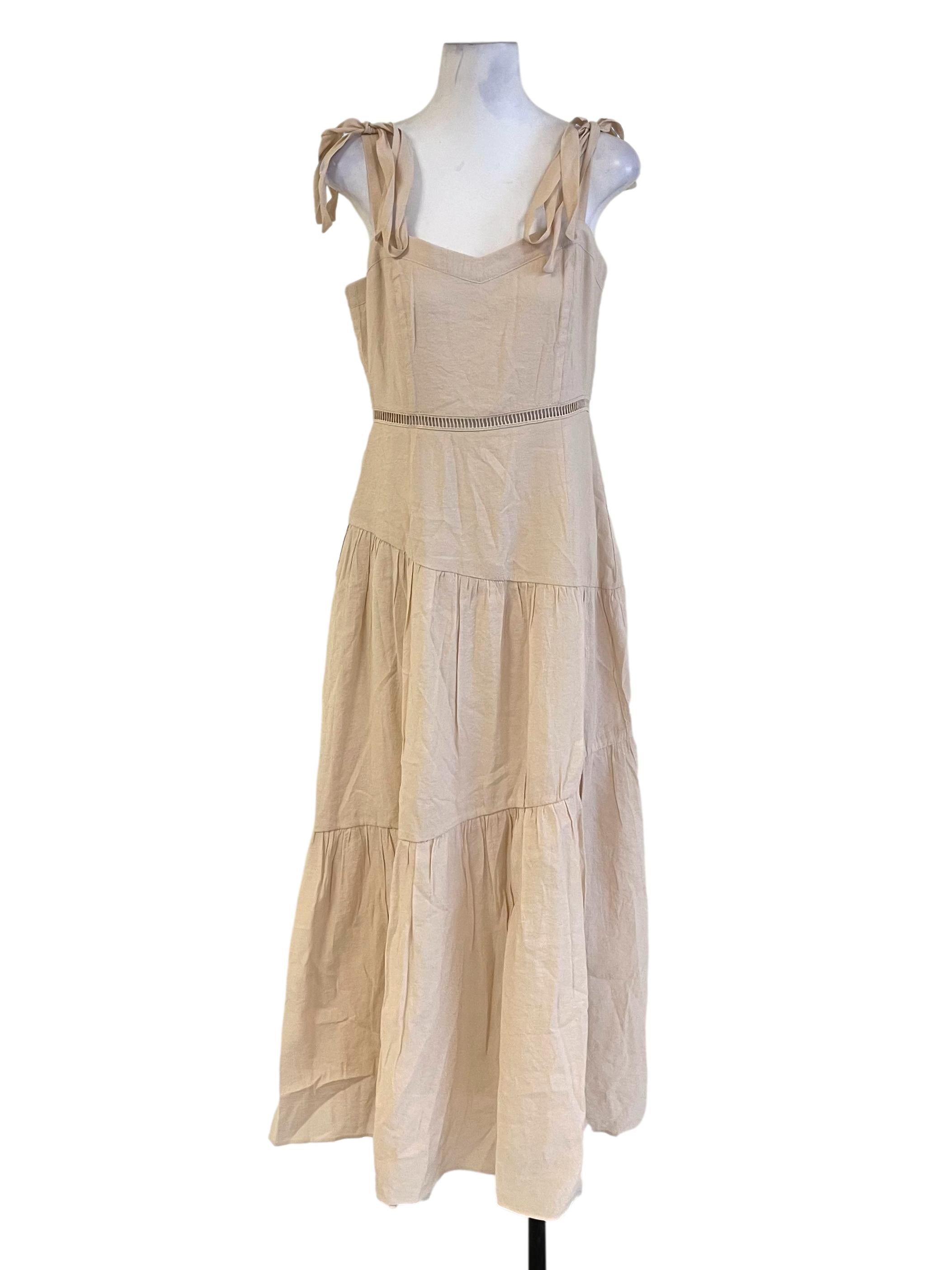 Ivory White Tie Straps Tiered Dress