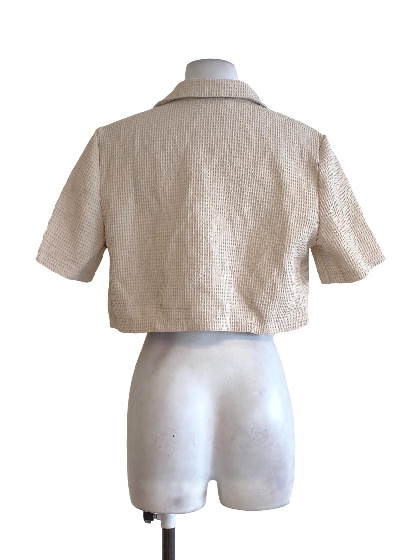 Beige Waffle Crop Jacket