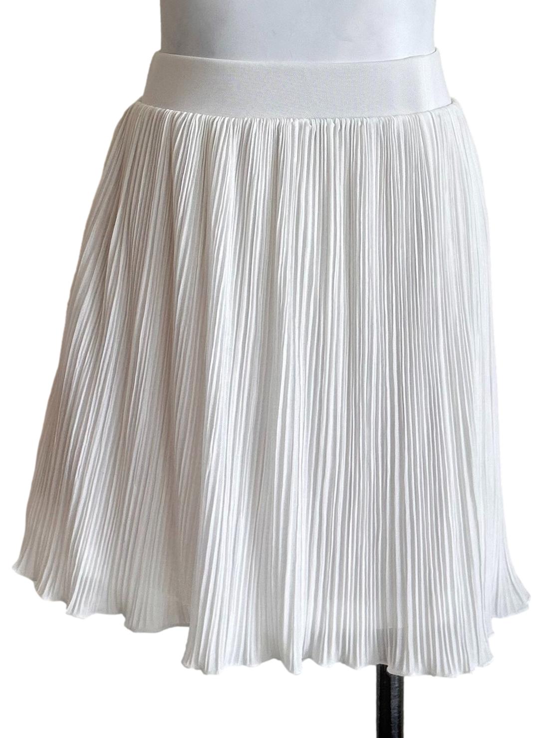 White Pleated Mesh Mini Skirt