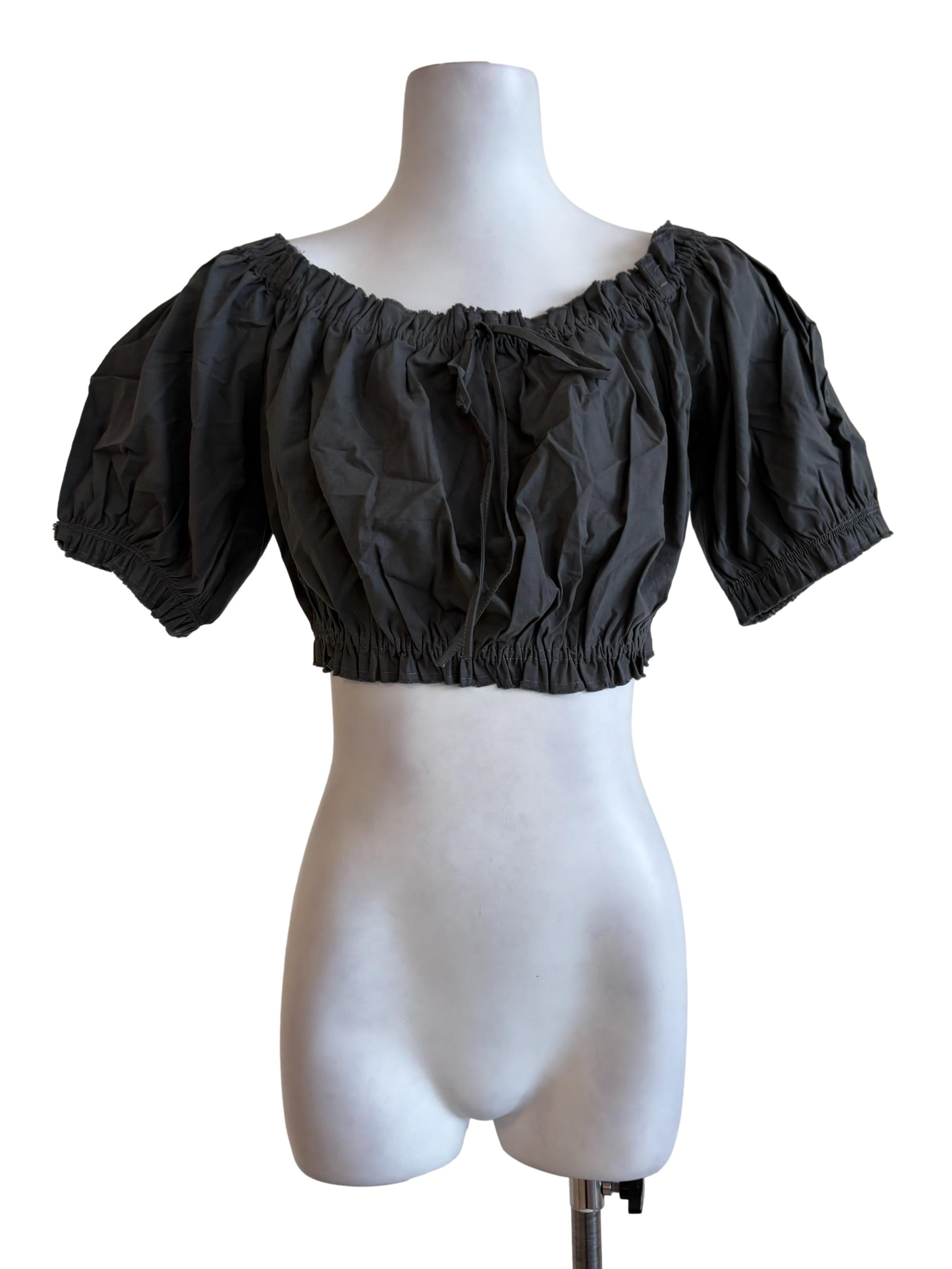 Fossil Grey Puff Sleeves Crop Top