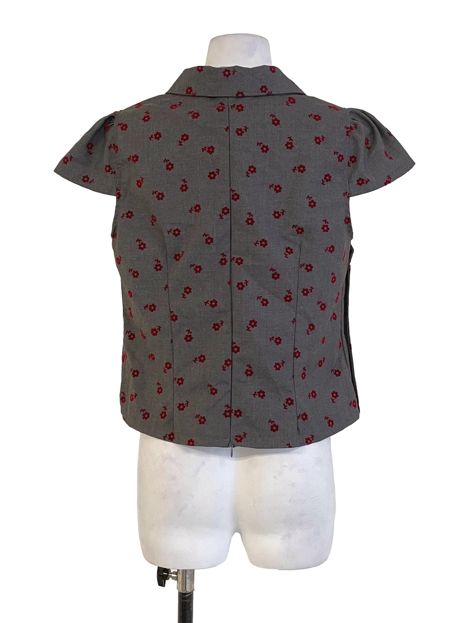 Shadow Grey Floral High Rounded Collar Top