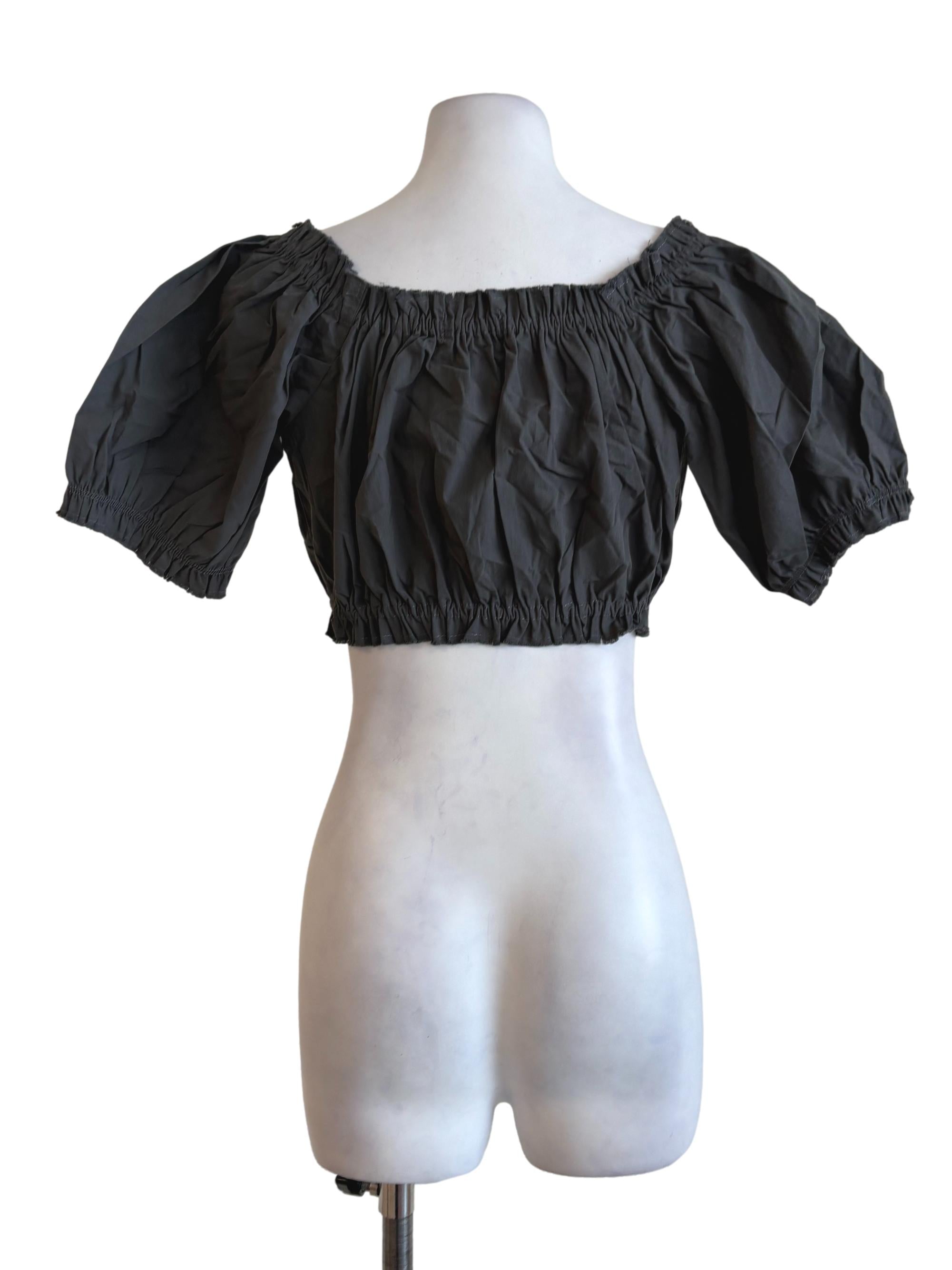 Fossil Grey Puff Sleeves Crop Top