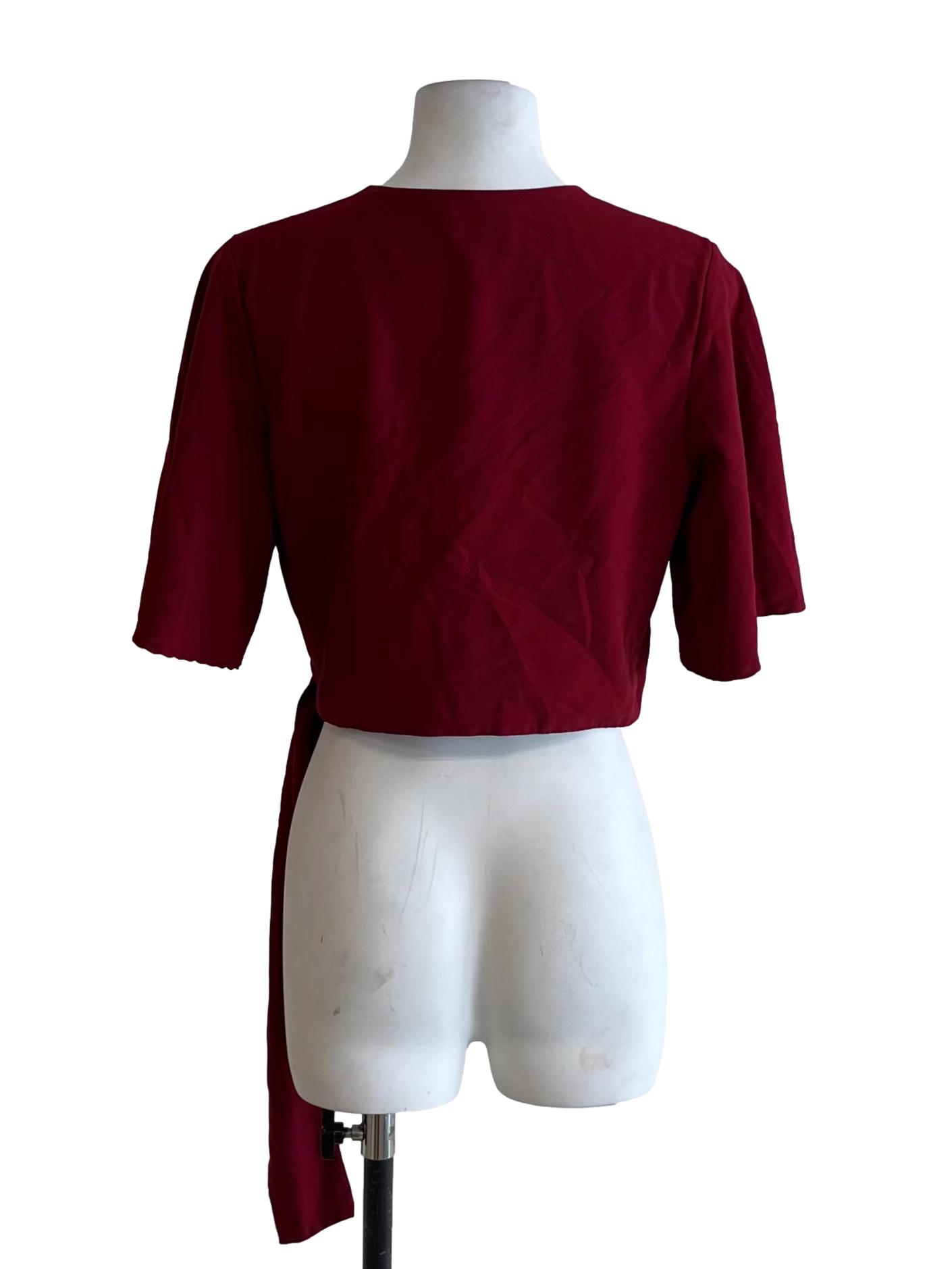 Wine Red Blue V-Neckline Blouse