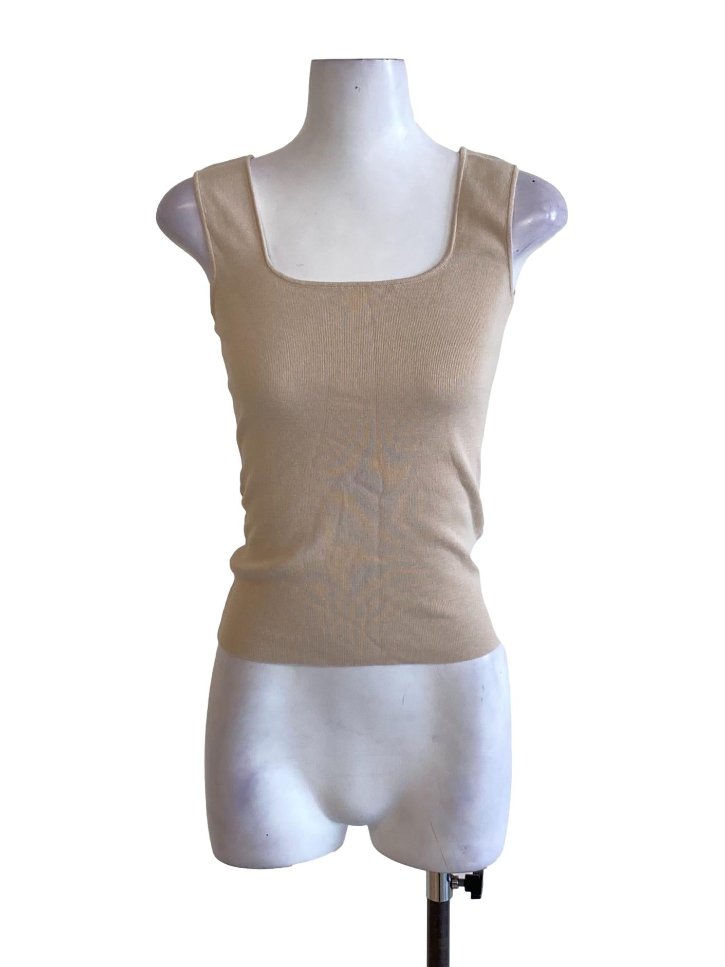 Beige Brown Square Neck Knitted Tank Top