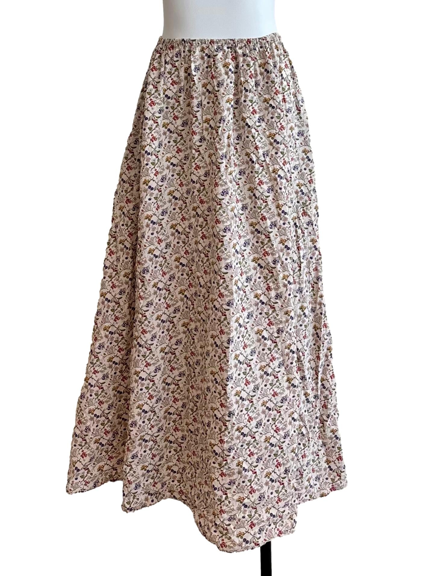 Rice White Floral Flare Skirt