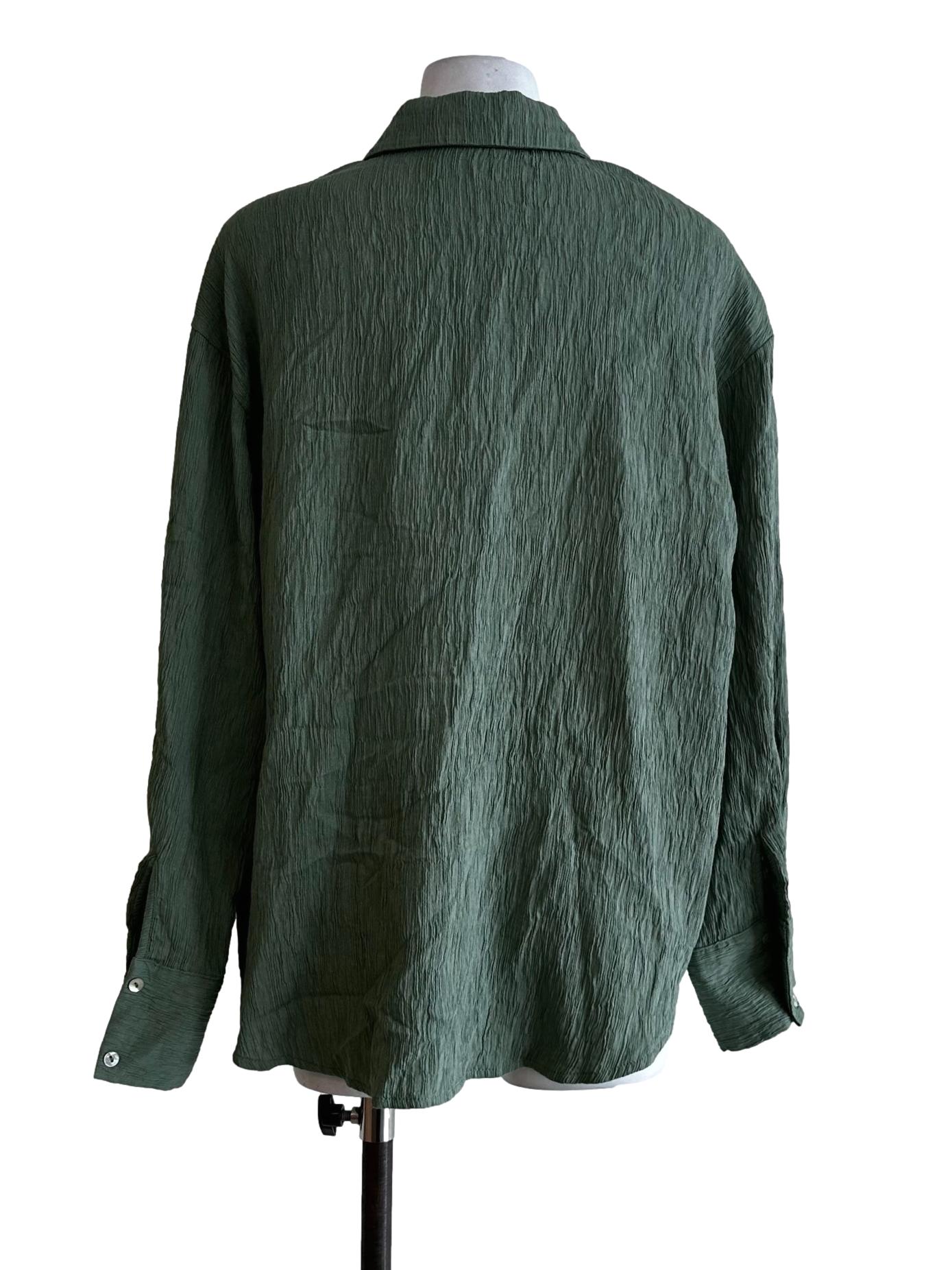 Fern Green Textured Pattern Collar Button Blouse