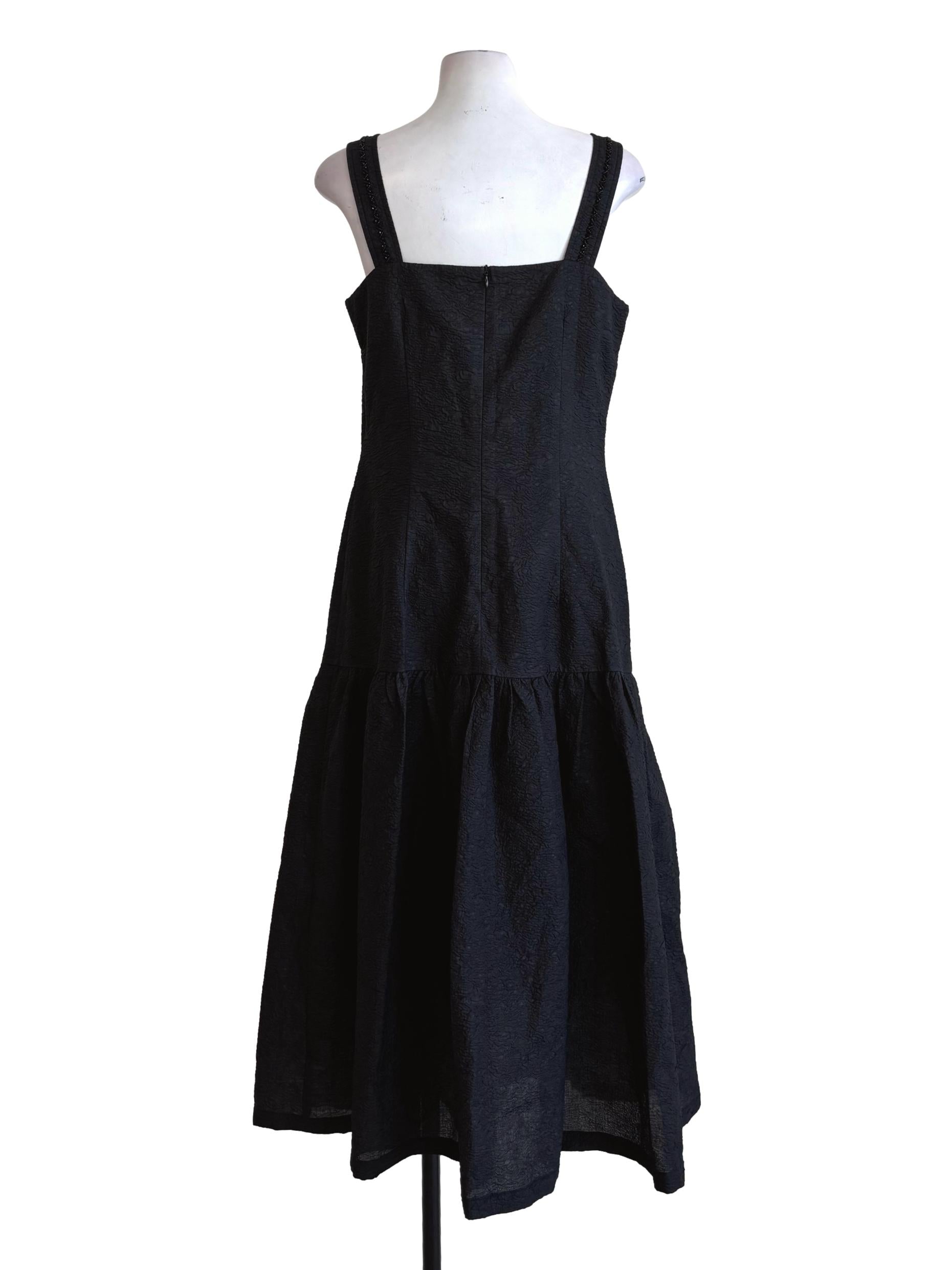 Soft Black Textured Drop Waist Dress