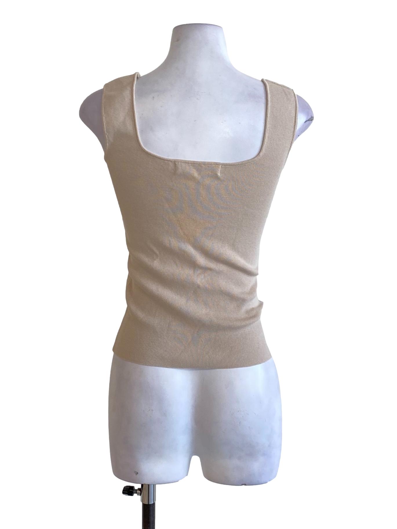 Beige Brown Square Neck Knitted Tank Top