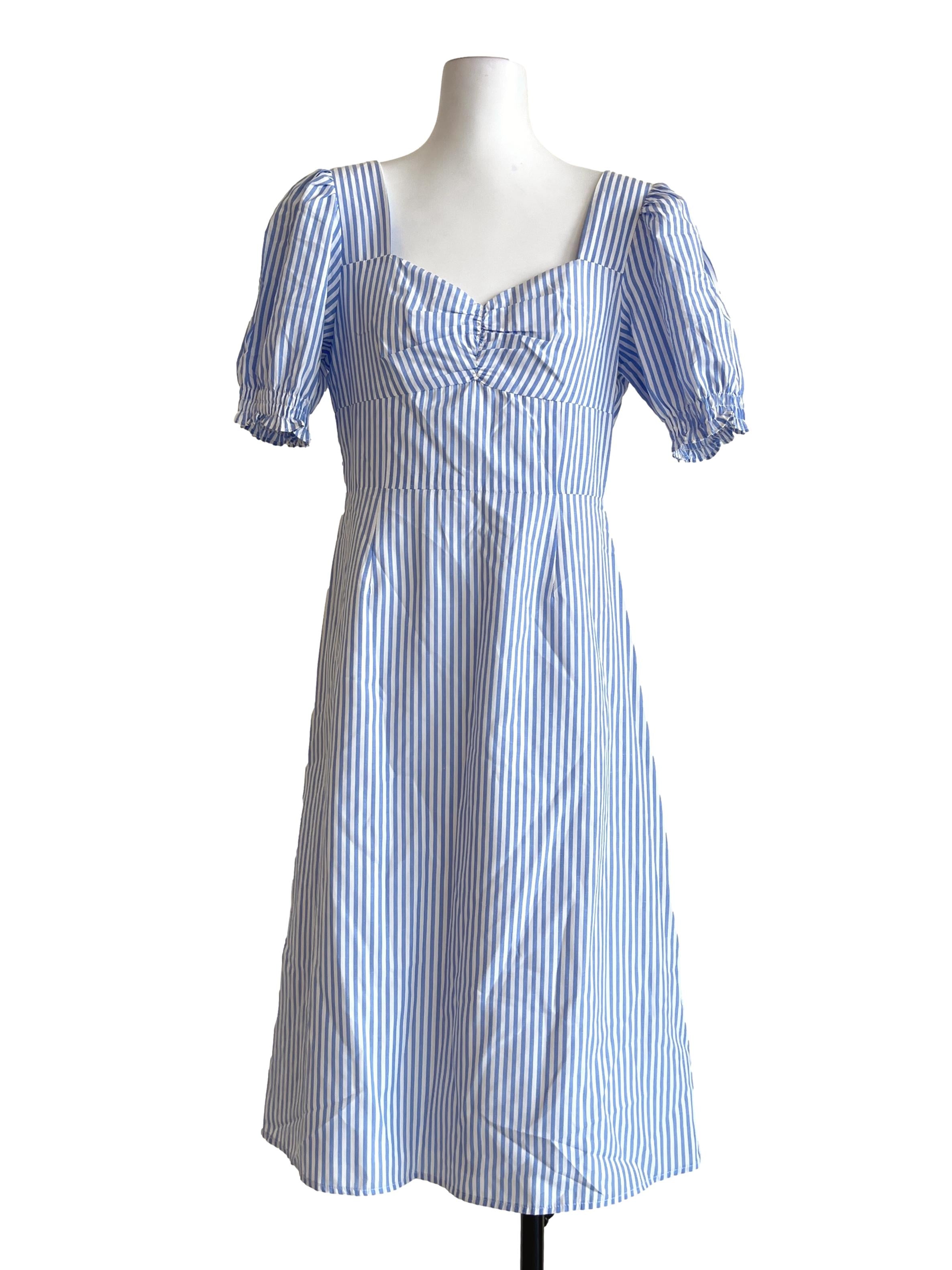 Sky Blue Stripe Puff Sleeve Dress LB