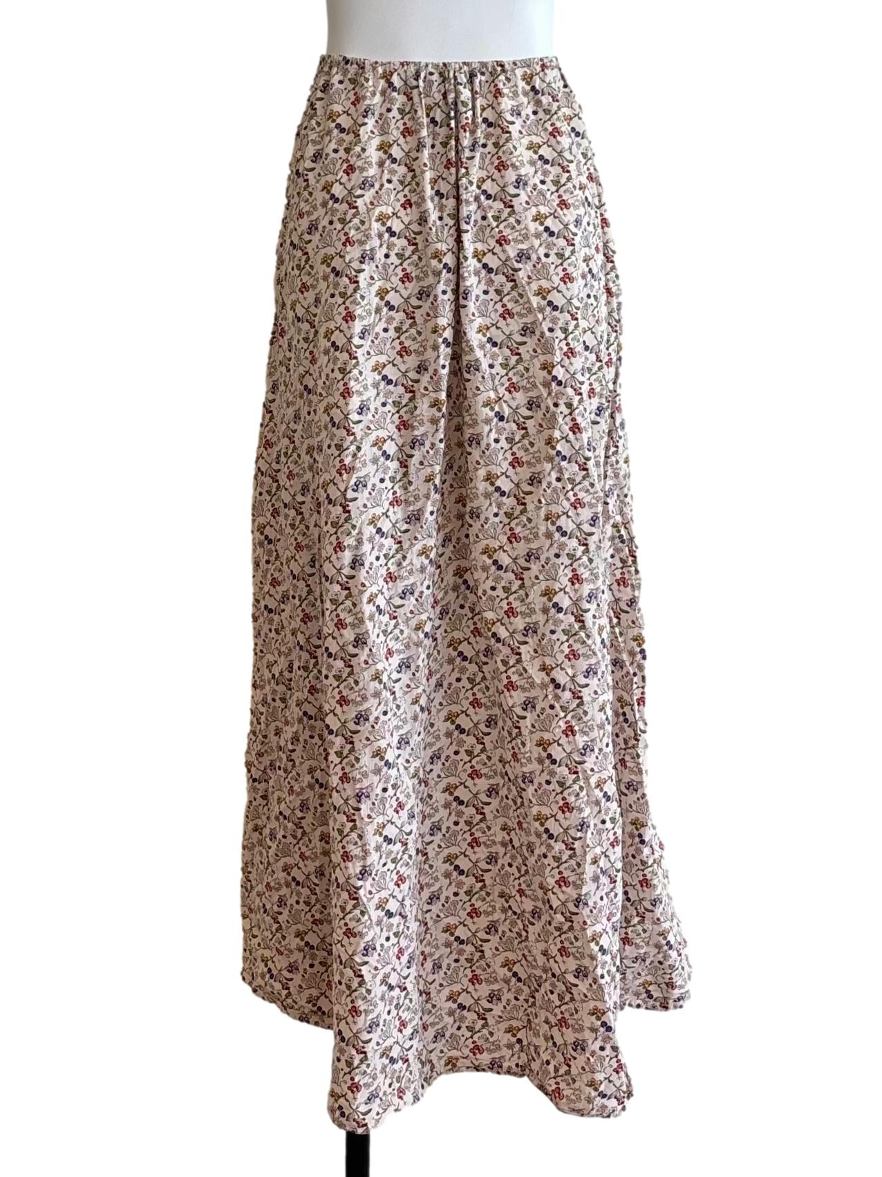Rice White Floral Flare Skirt