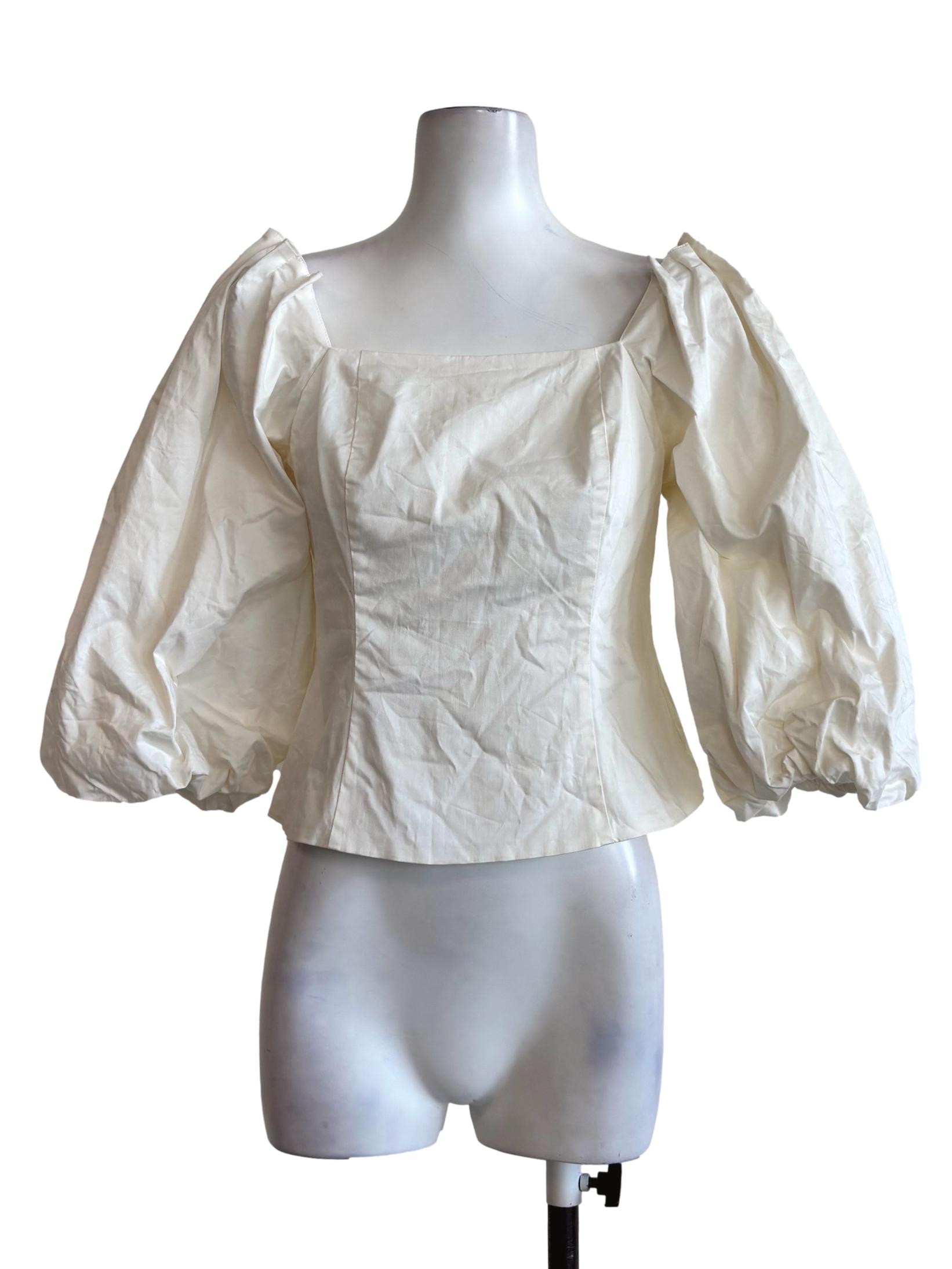 Ivory White Puff Sleeve Cotton Baby Doll Top LB