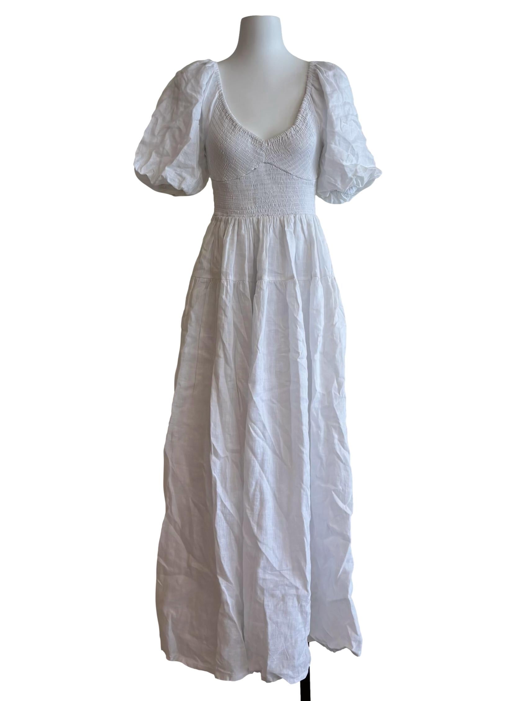 Powder White Smocked Maxi Dress