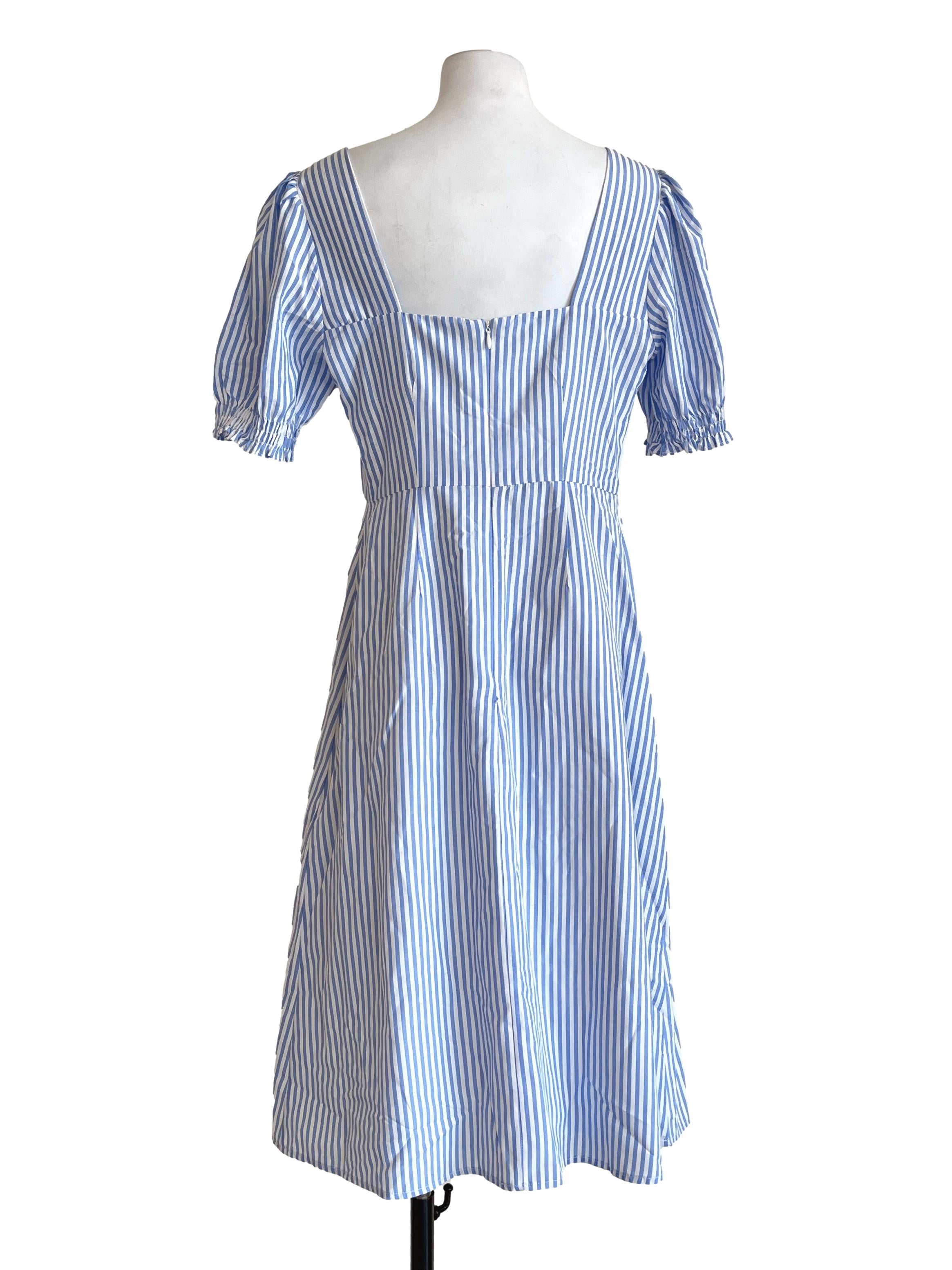 Sky Blue Stripe Puff Sleeve Dress LB