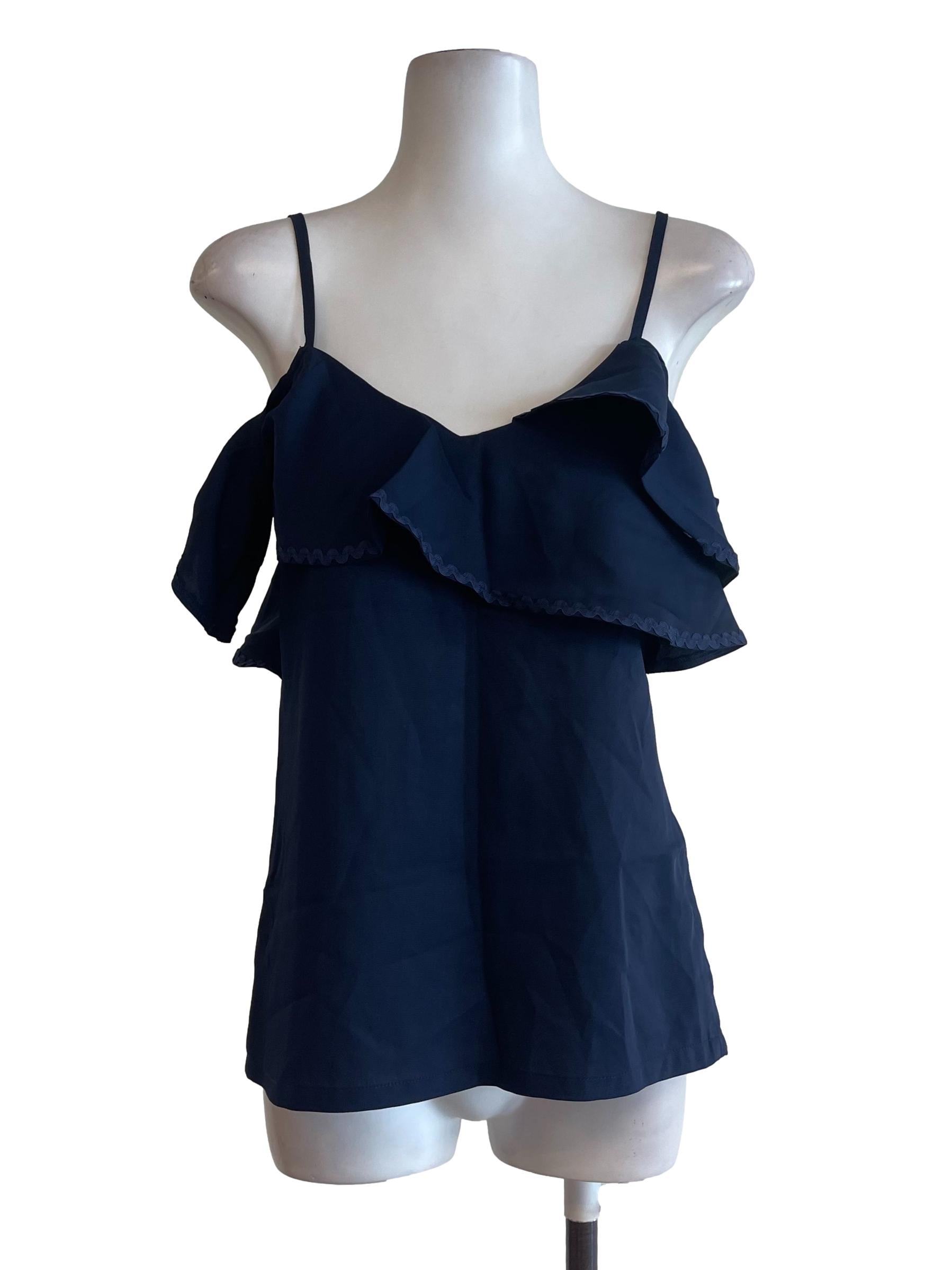 Navy Blue Lace Boarder Top