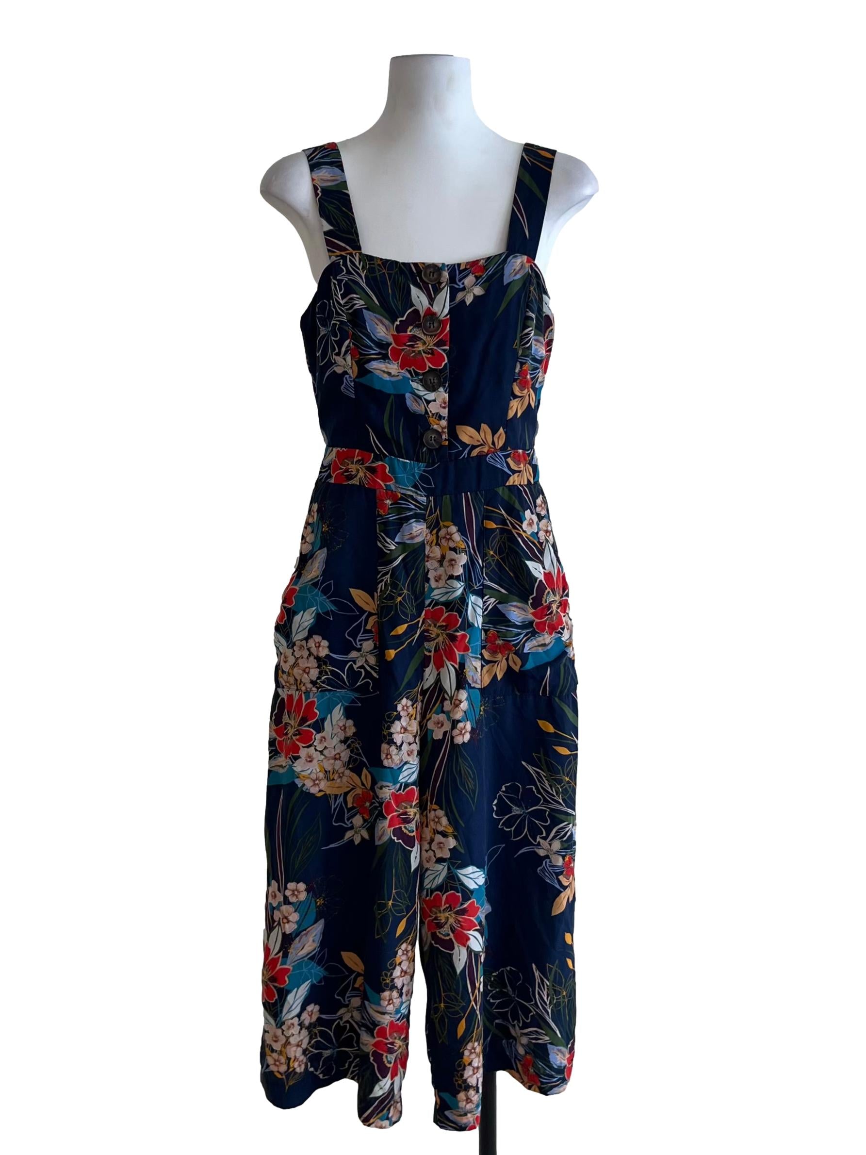 Navy Blue Floral Jumpsuit