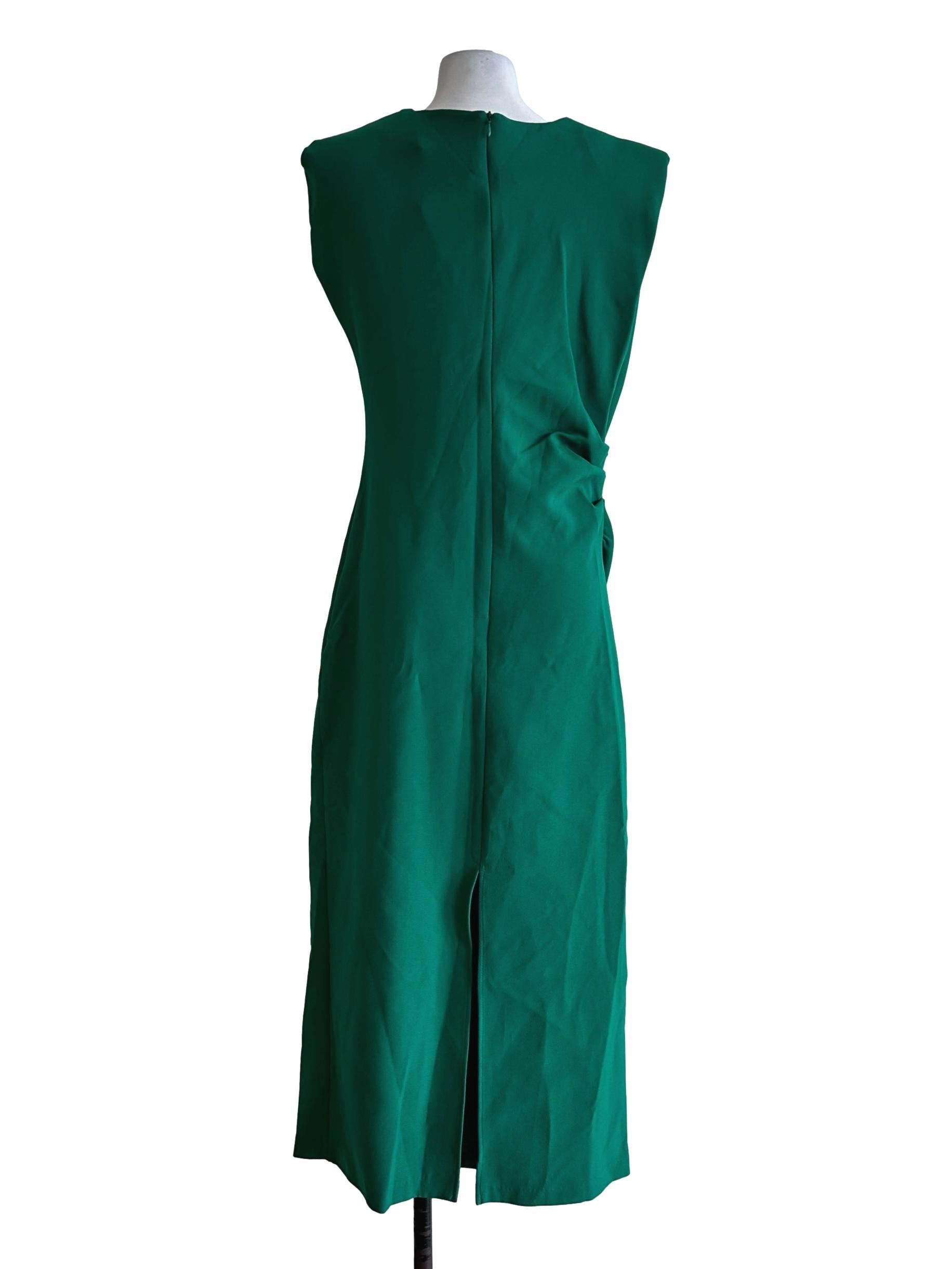 Emerald Green Round Neck Sleeveless Slit Dress