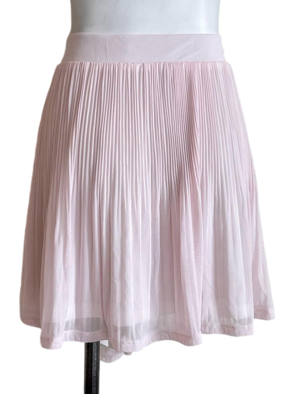 Ice Pink Pleated Mesh Mini Skirt