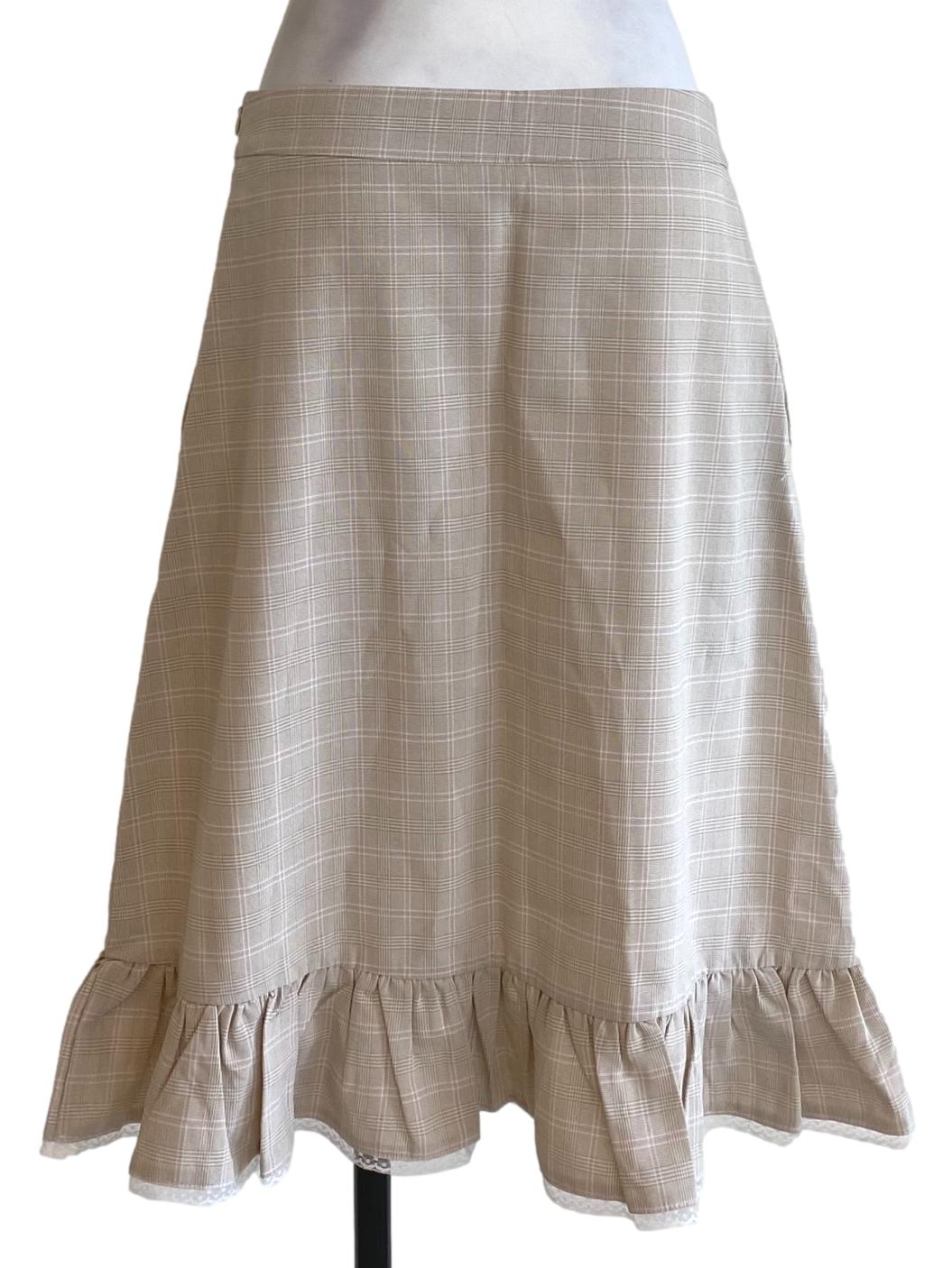 Brown Madras Ruffle Skirt
