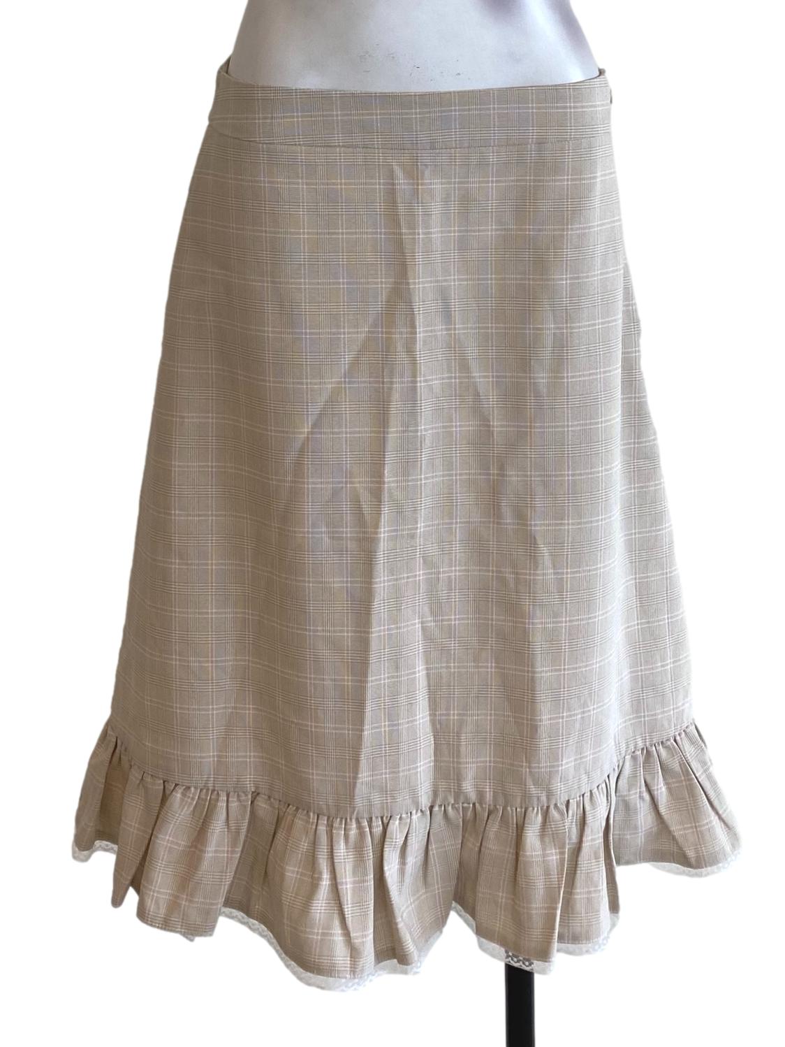Brown Madras Ruffle Skirt