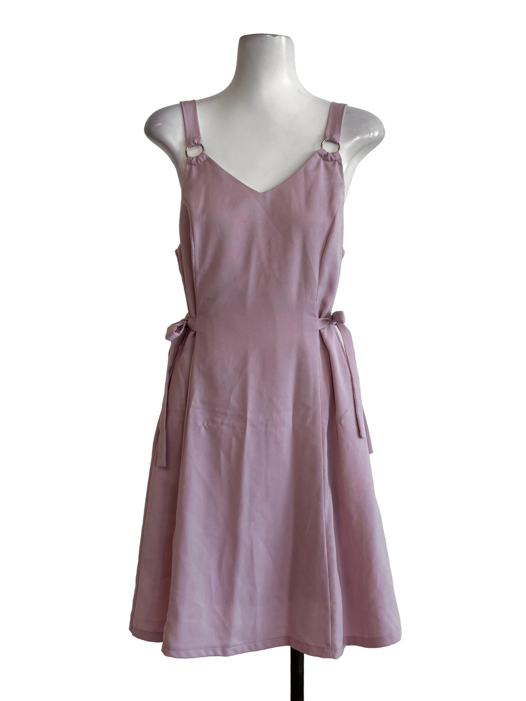 Dusty Rose Side Ribbon Sleeveless Dress