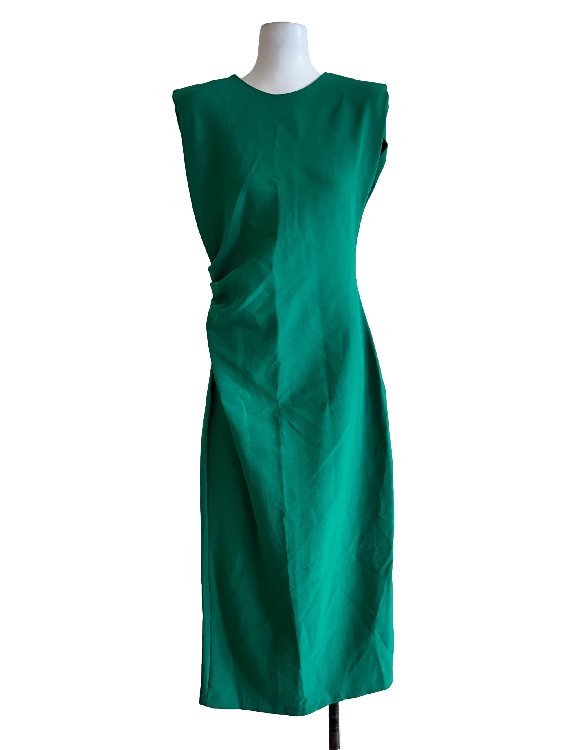 Emerald Green Round Neck Sleeveless Slit Dress
