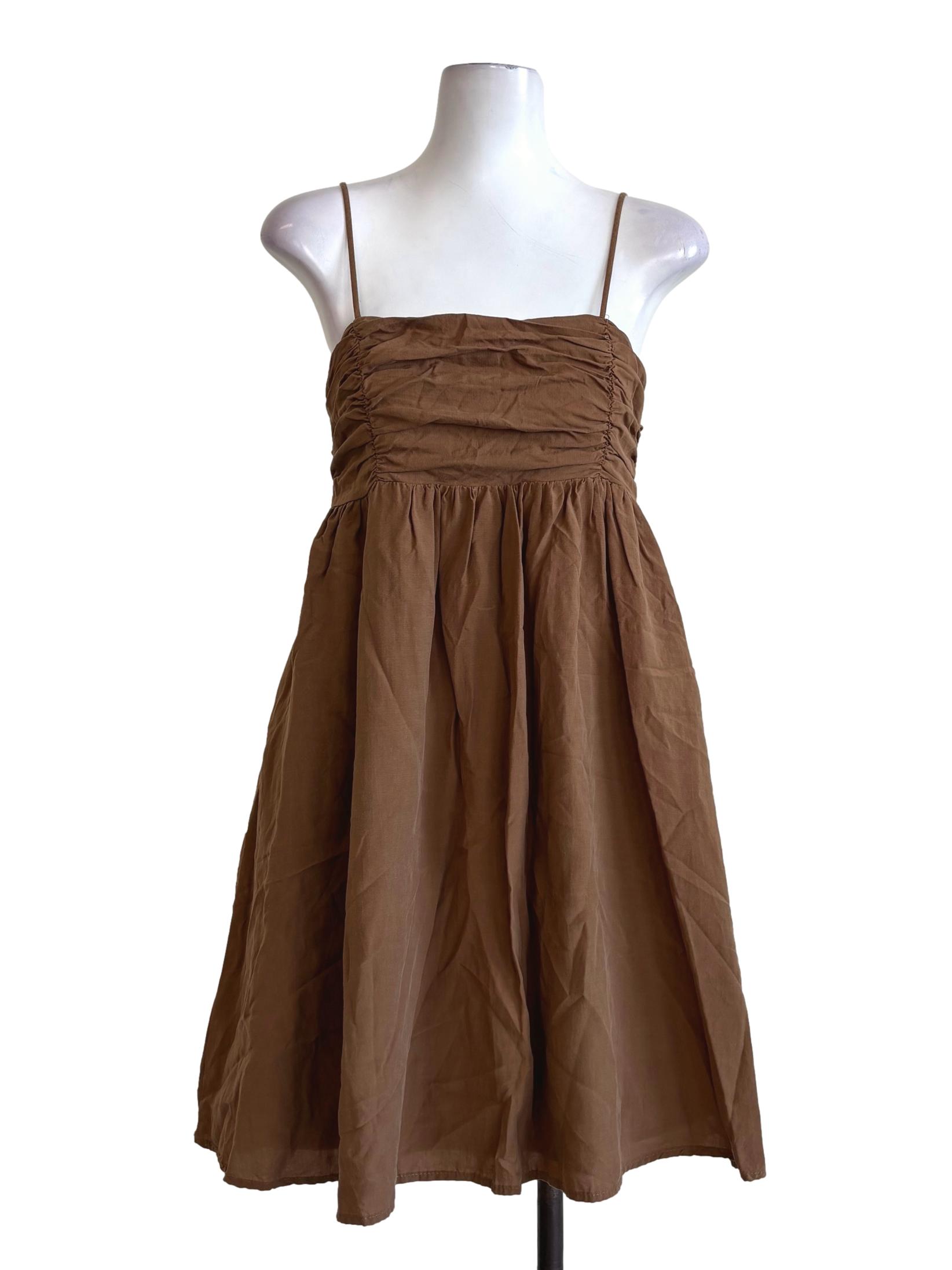 Tan Brown Spaghetti Strap A-Line Dress TEM
