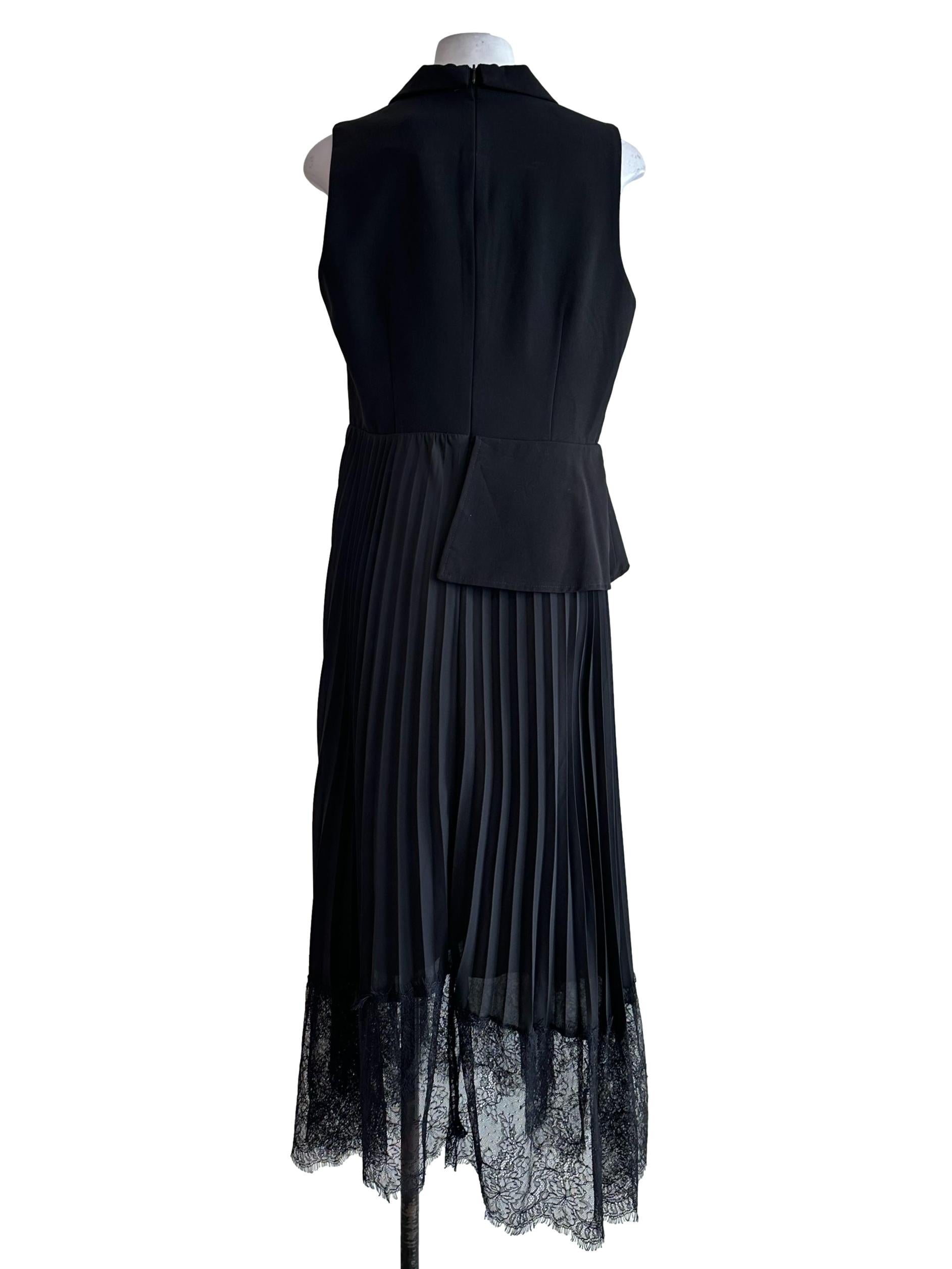 Black Pleated Lace Pattern Dress