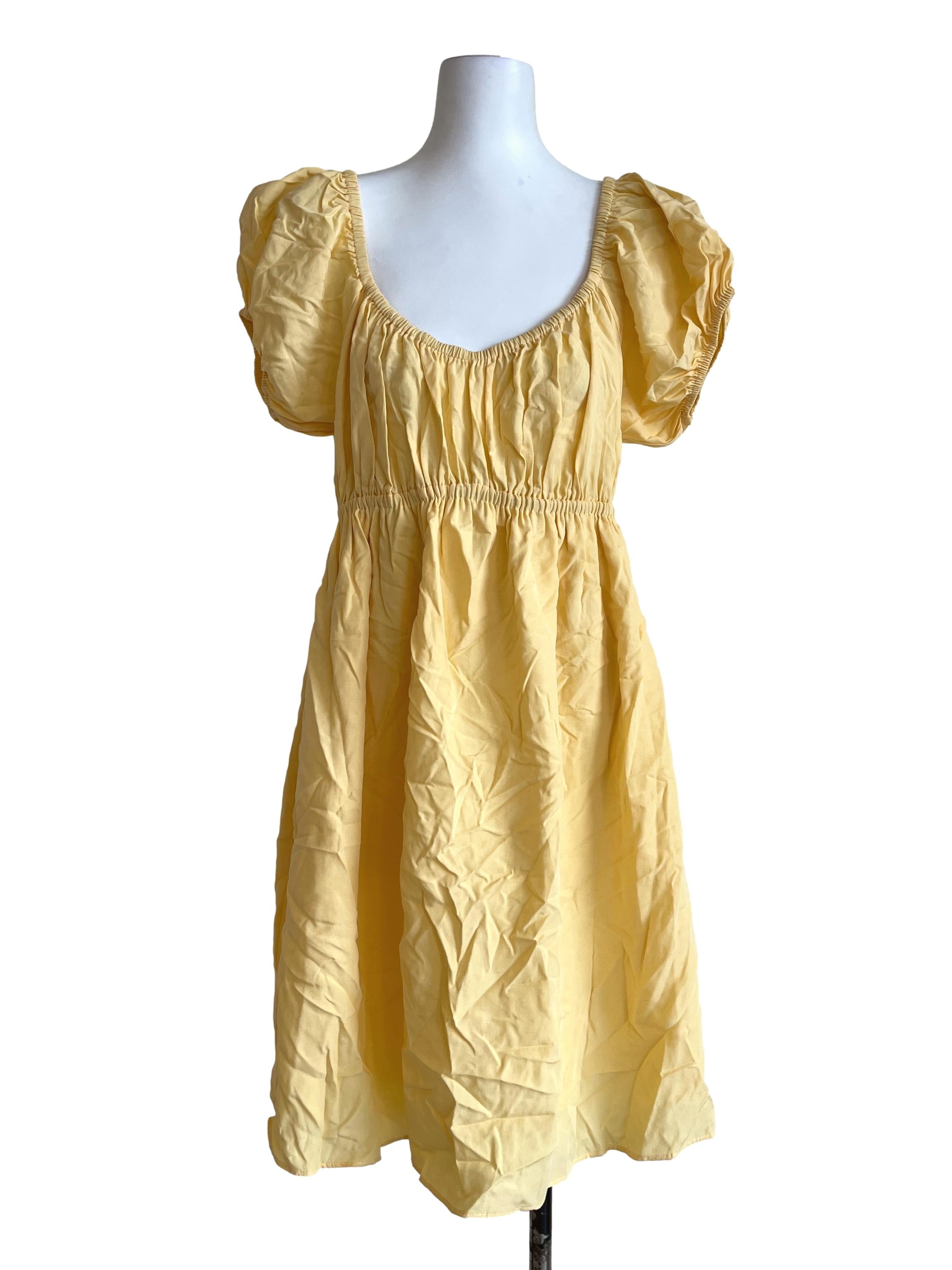 Butter Yellow Scoop Puff Sleeve Dress TEM
