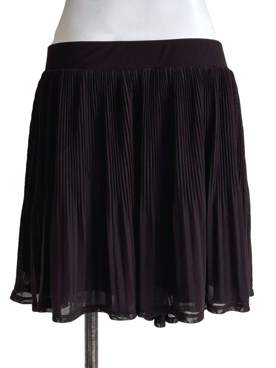 Chocolate Brown Pleated Mesh Mini Skirt