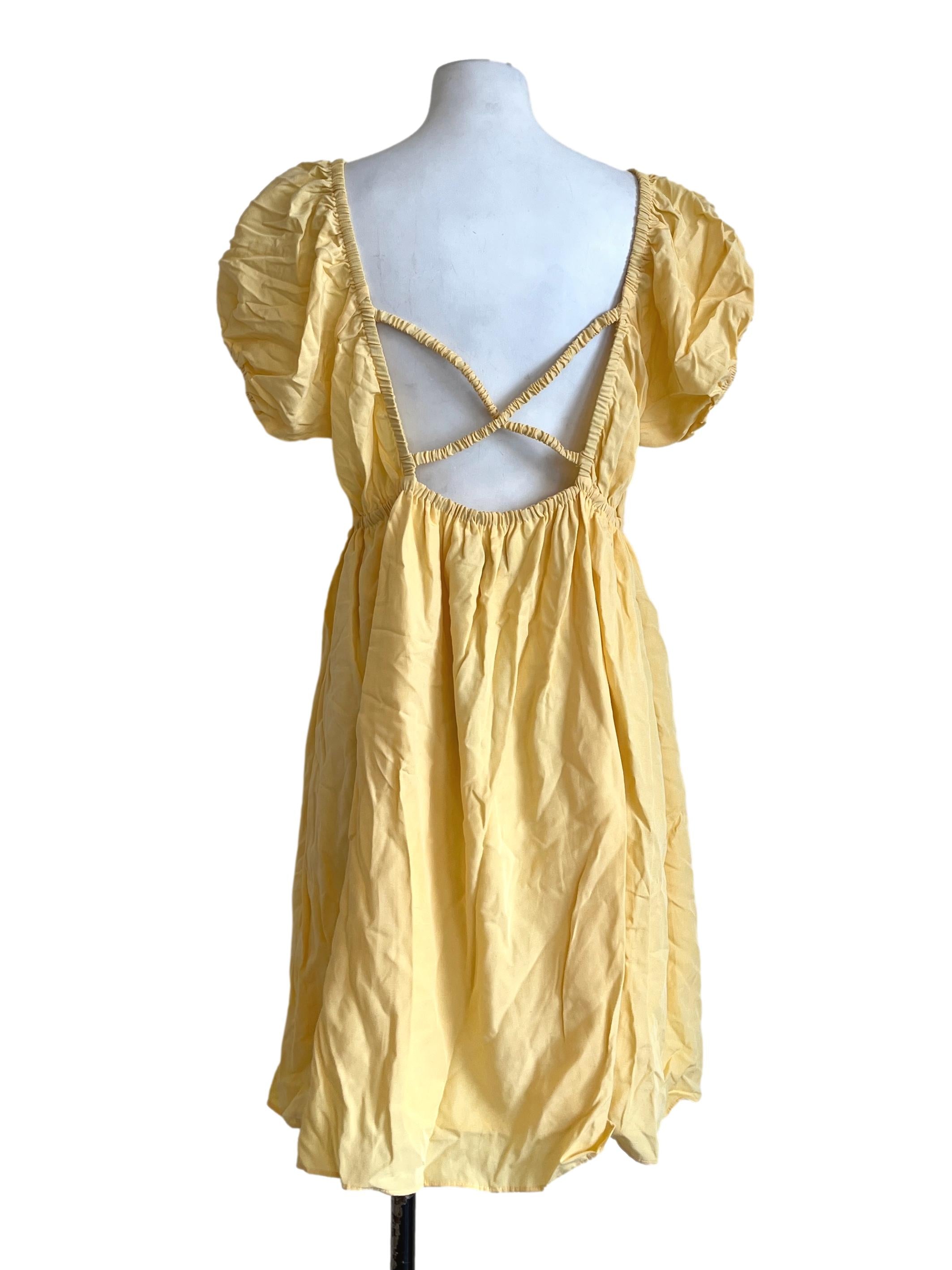 Butter Yellow Scoop Puff Sleeve Dress TEM