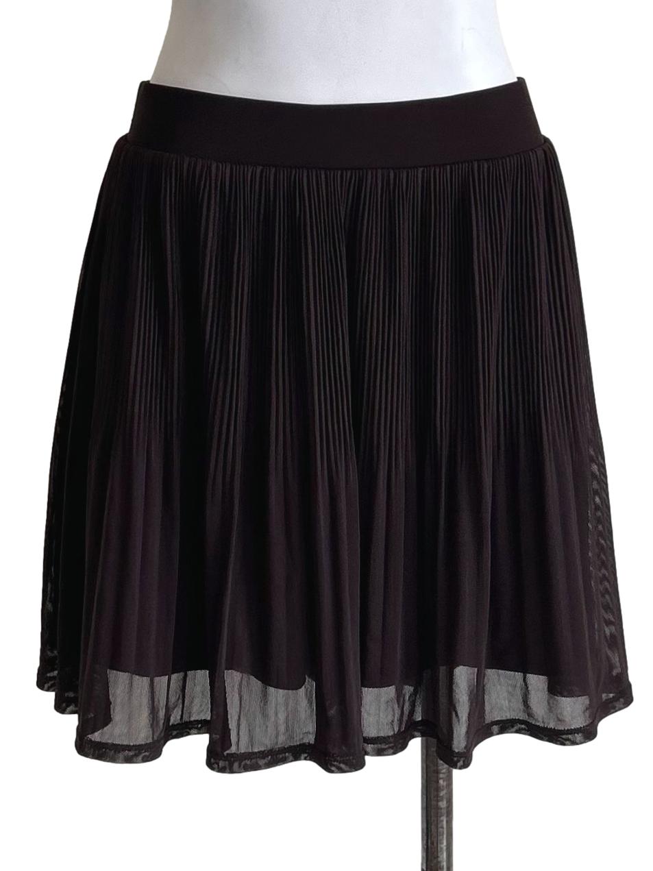 Chocolate Brown Pleated Mesh Mini Skirt