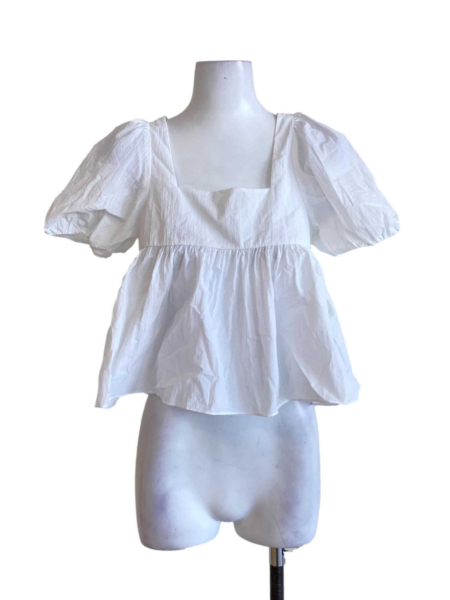 Pearl White Square Neck Tie Back Peplum Top