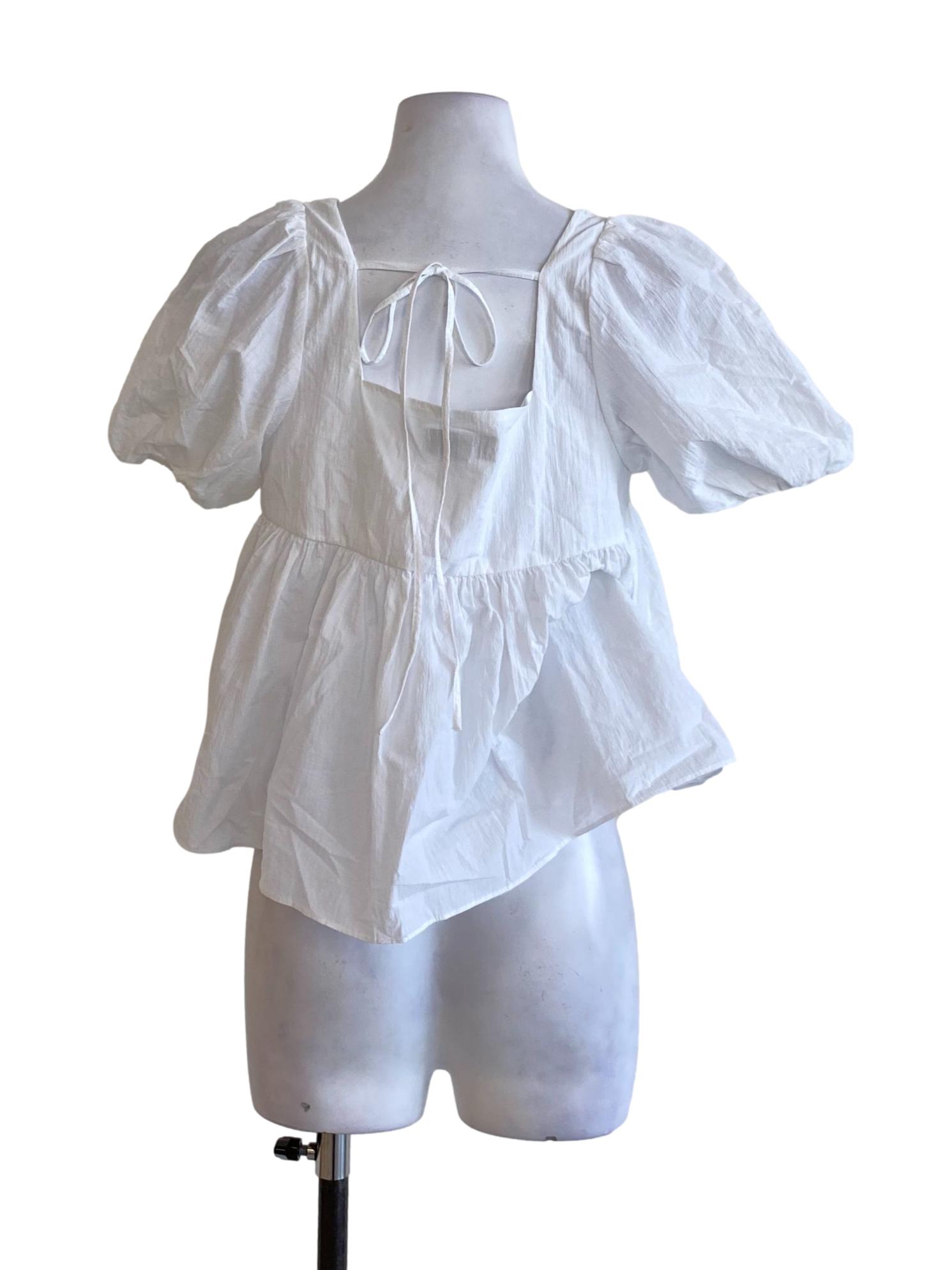 Pearl White Square Neck Tie Back Peplum Top