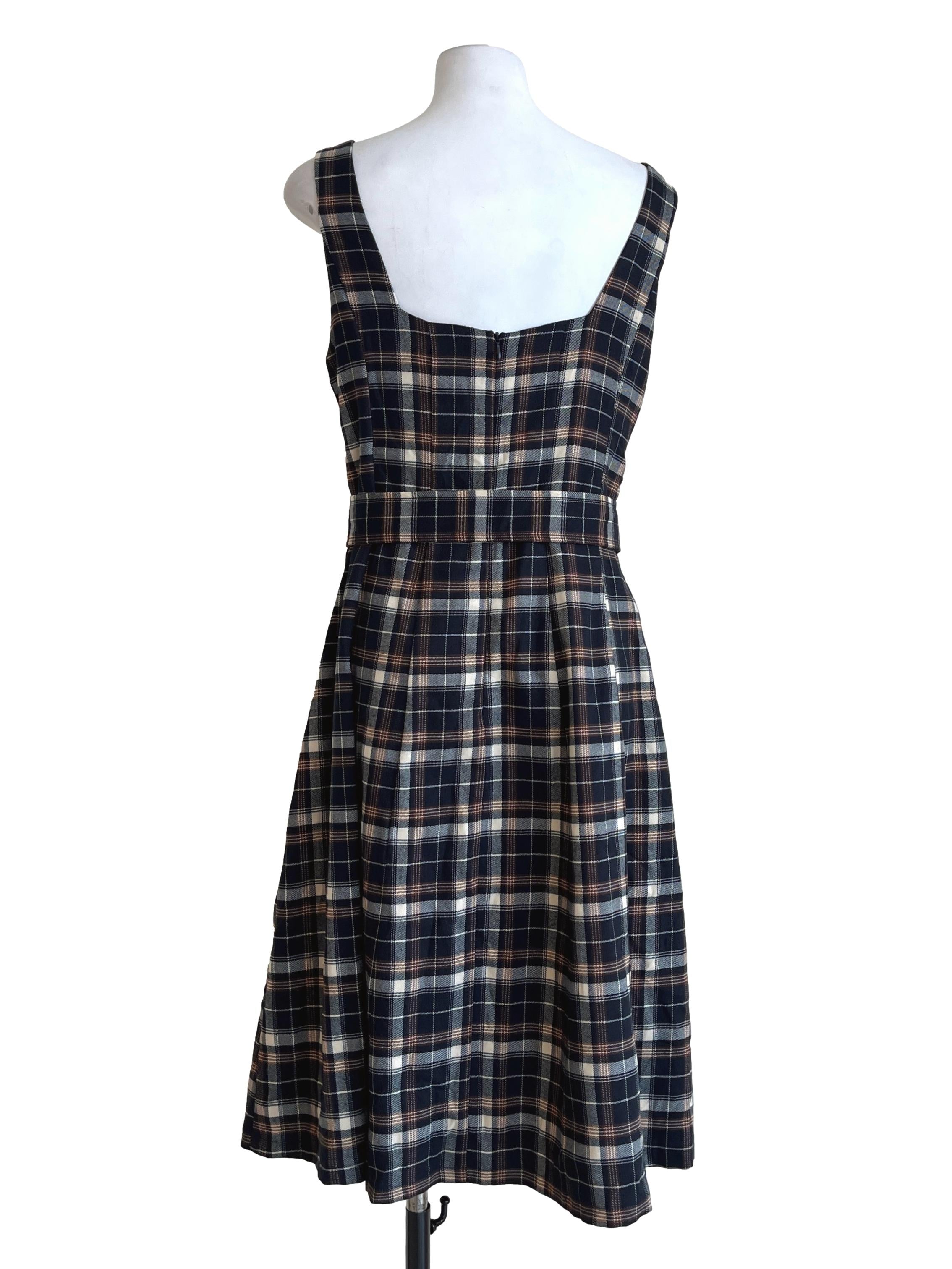 Denim Blue Checkered Square A-Line Dress
