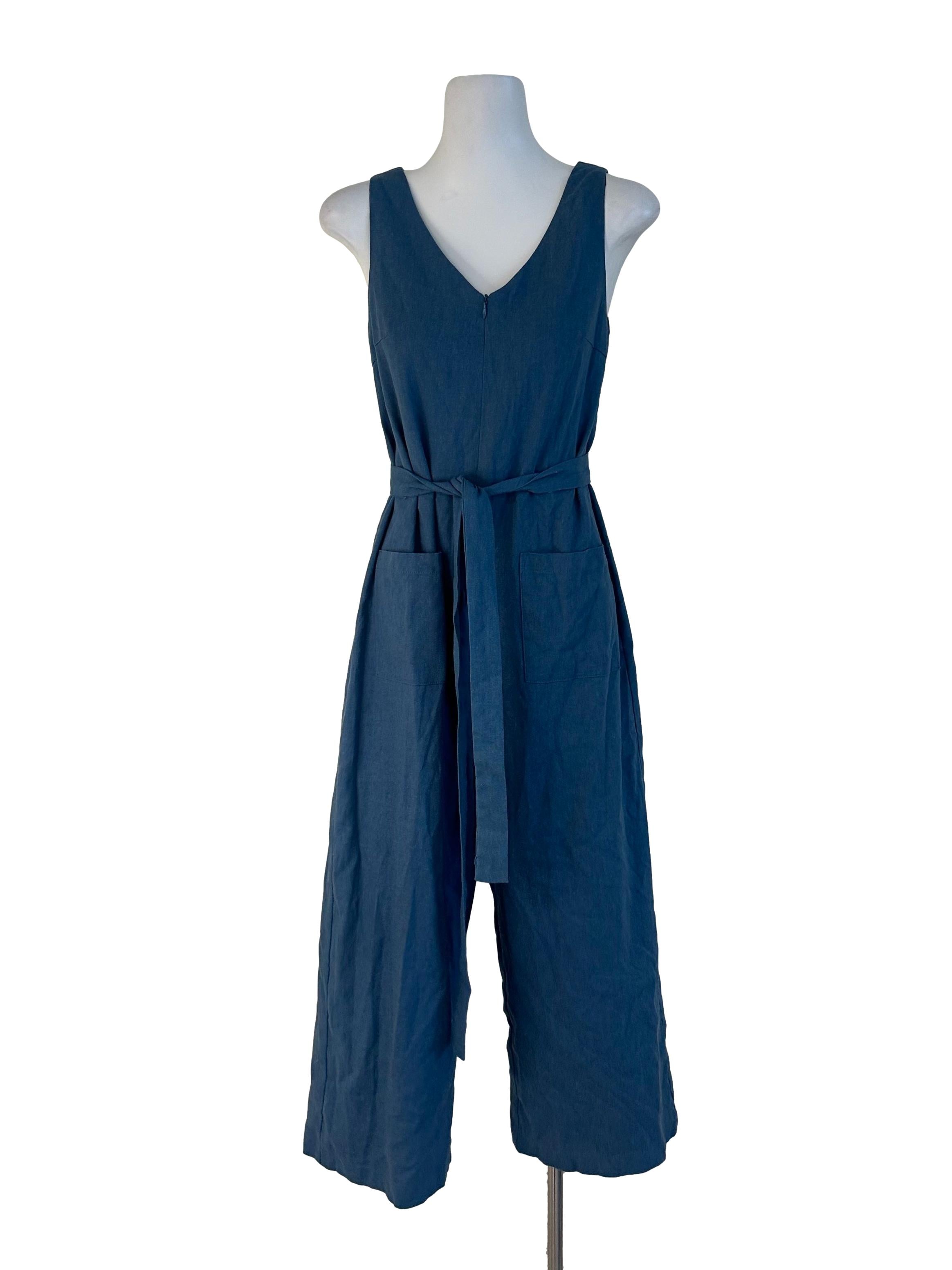Spruce Blue Plain Strap Jumpsuits