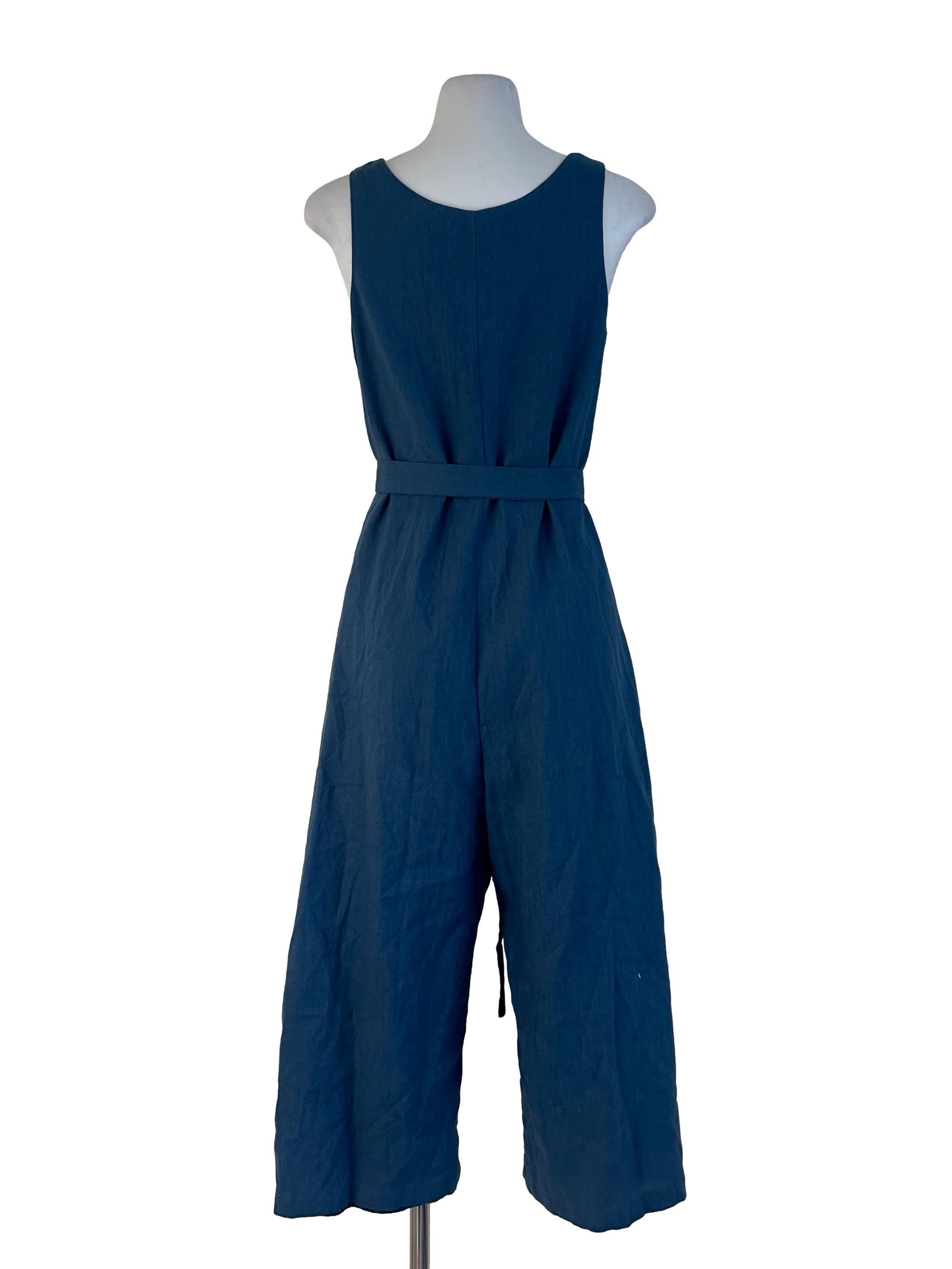 Spruce Blue Plain Strap Jumpsuits