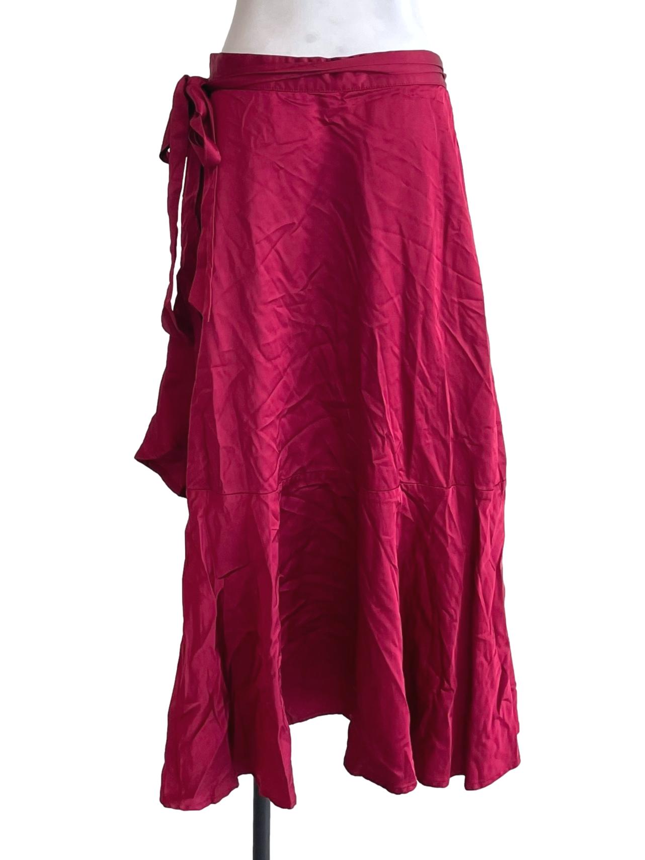 Ruby Red Satin Wrap Skirt