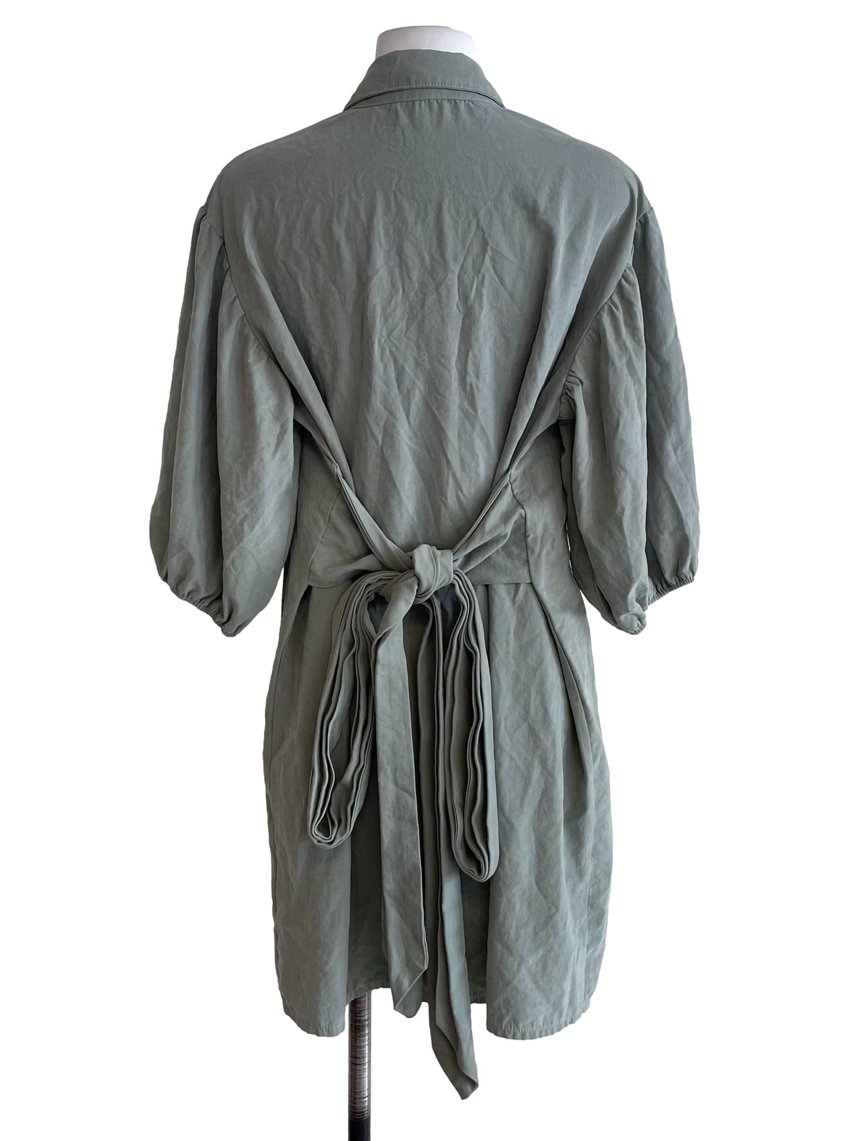 Pistachio Green Mid Puff Sleeves Shirt Dress