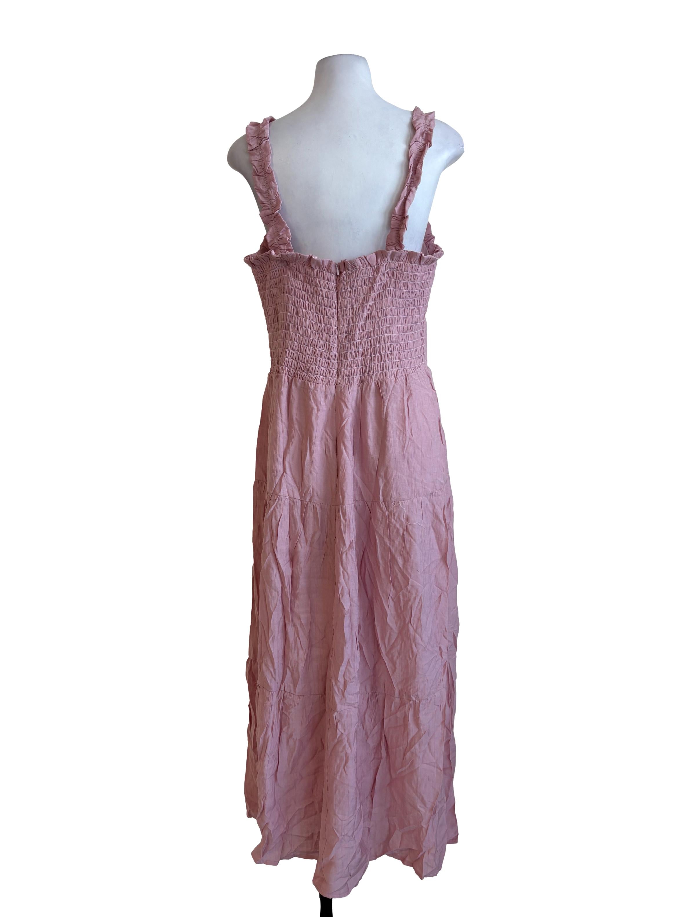 Rose Pink Tiered Sundress With Ruffled Straps