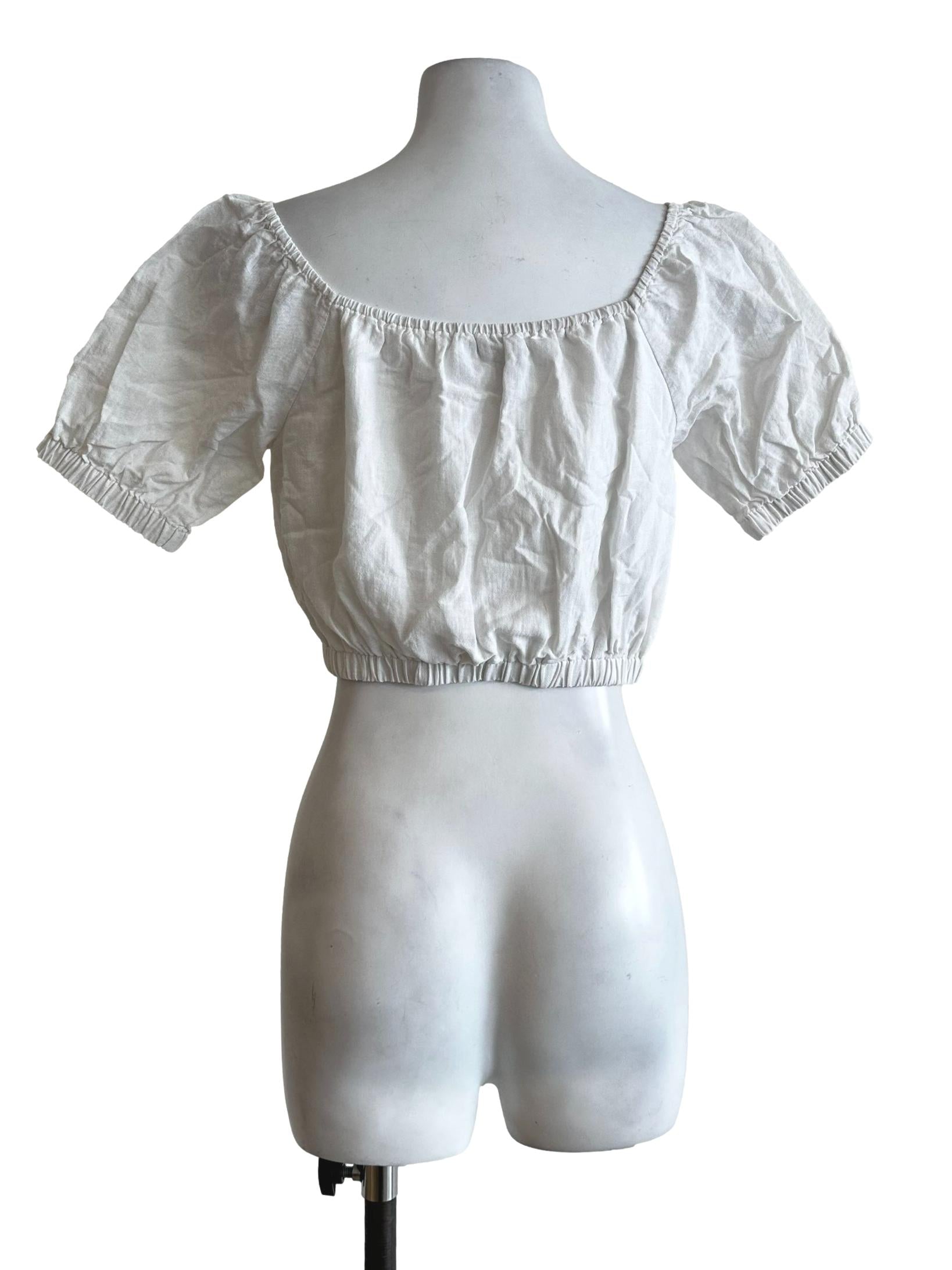 Rice White Square Neckline Crop Top