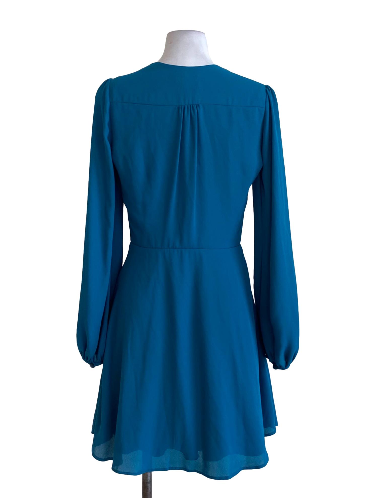 Ocean Blue V-Neck Flowy Peasant Wrap Dress
