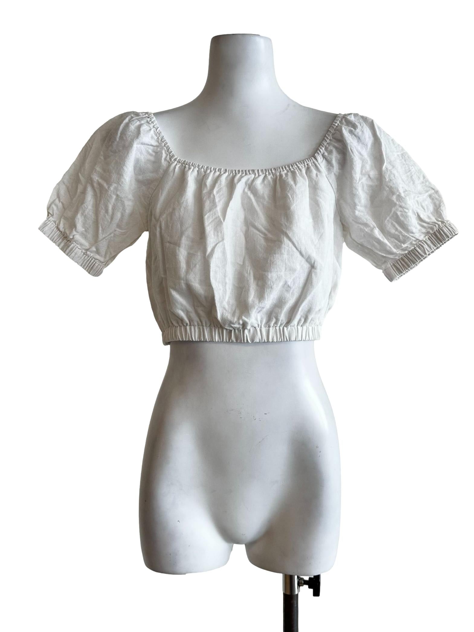 Rice White Square Neckline Crop Top