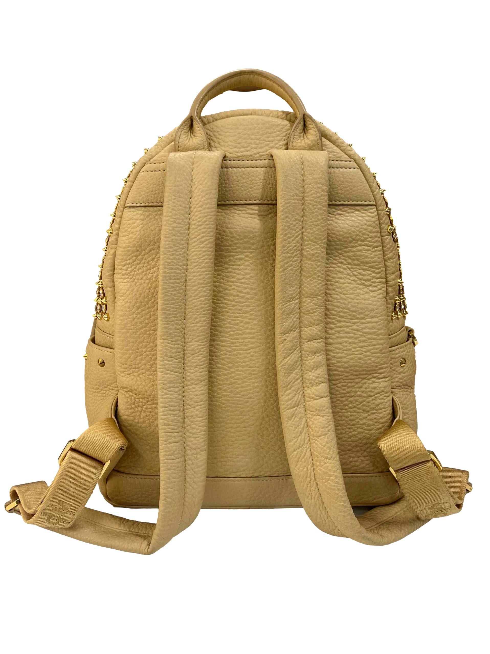Beige Leather Mcm Studded Medium Backpack CSN*