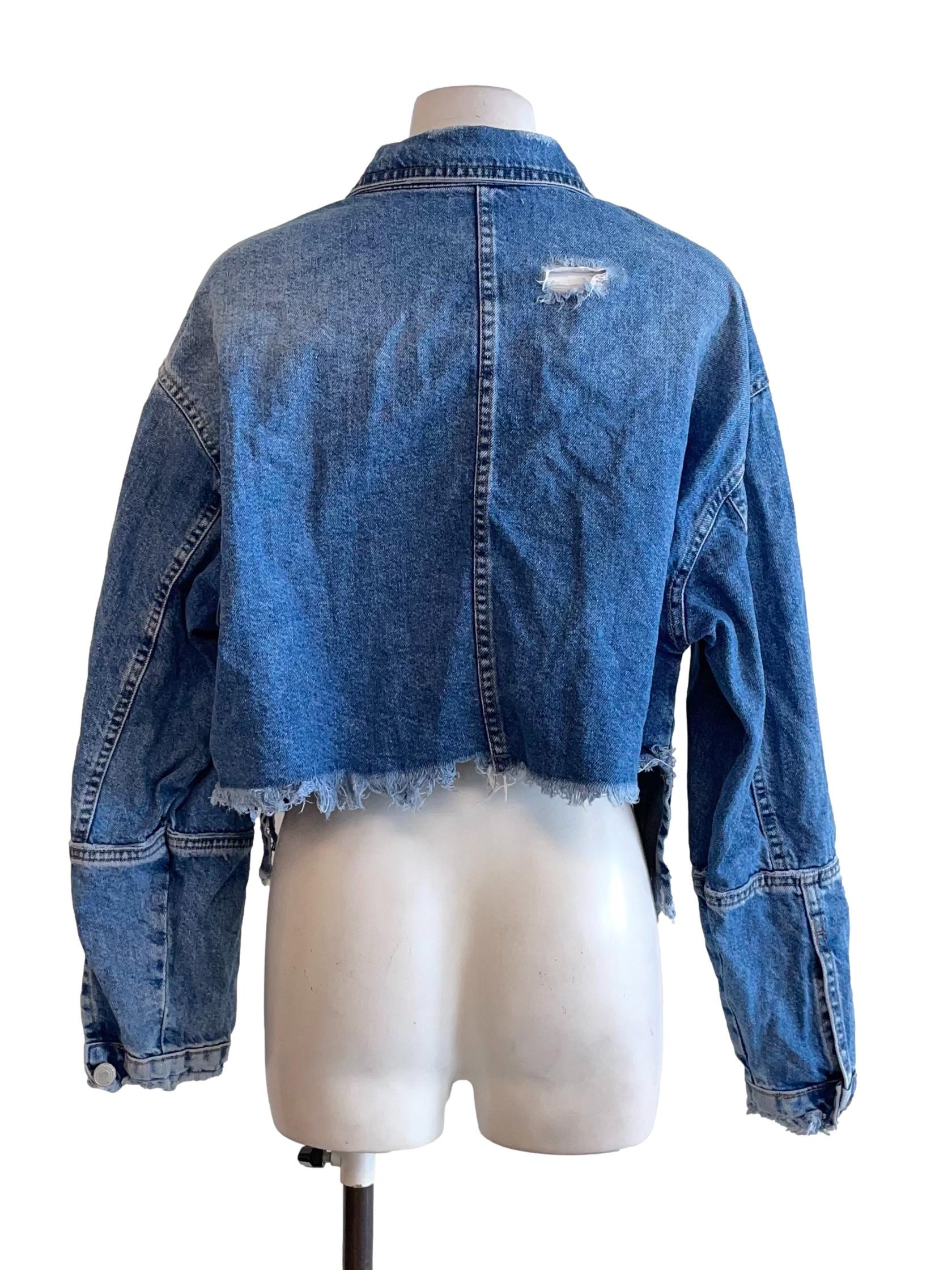 Blue Ripped Boxy Denim Jacket