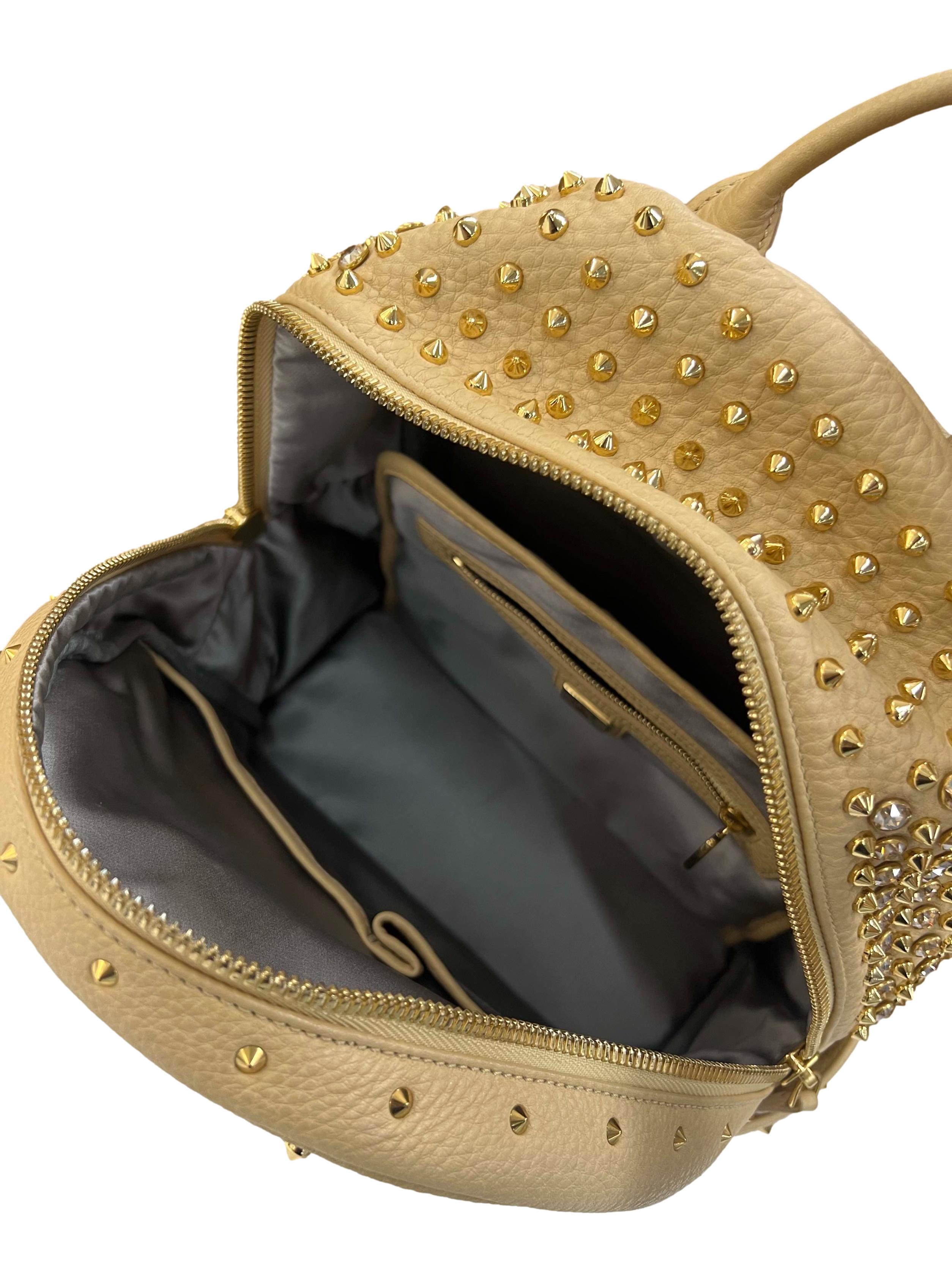 Beige Leather Mcm Studded Medium Backpack CSN*