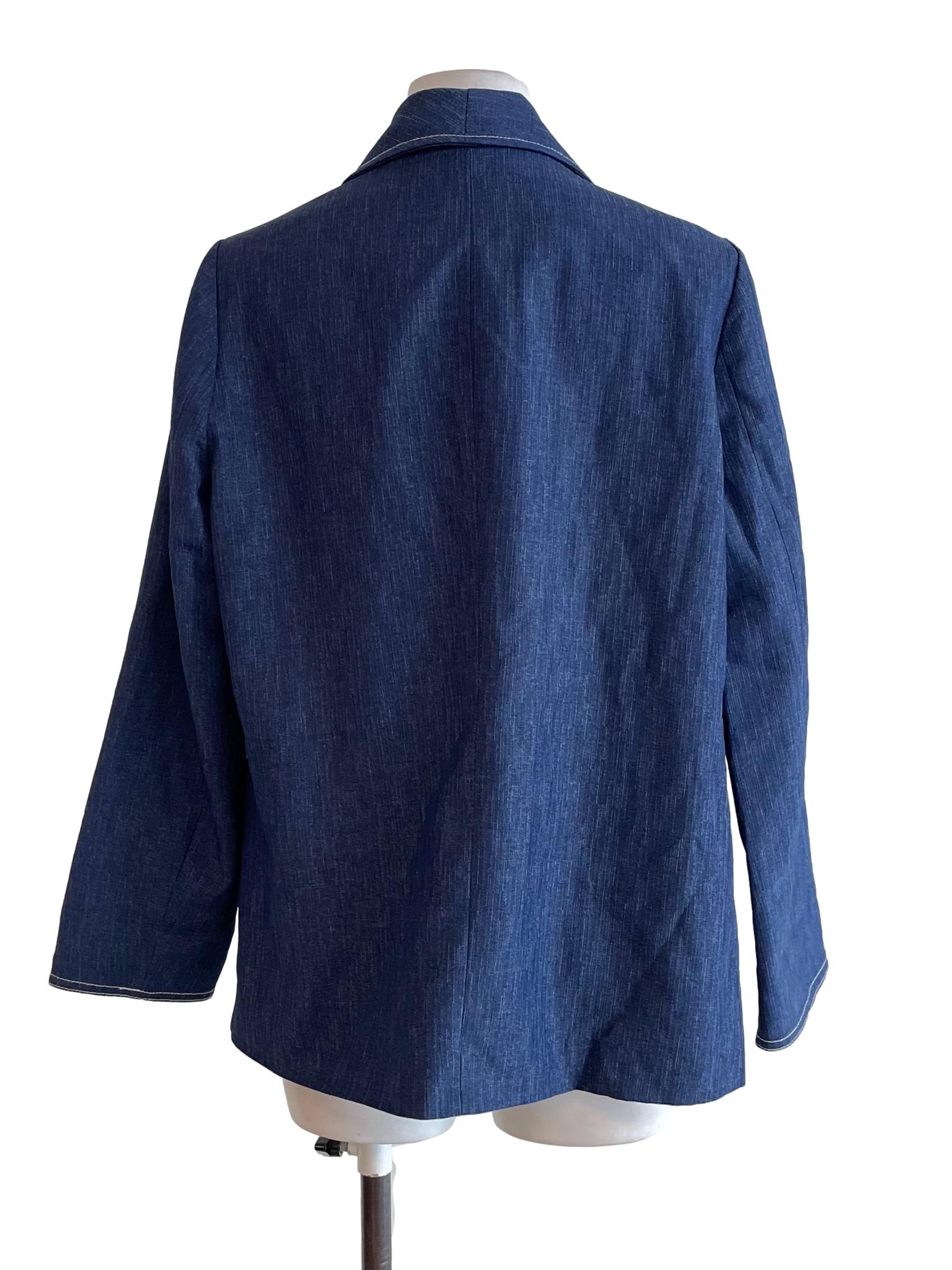 Blue Contrast Stitch One Button Blazer