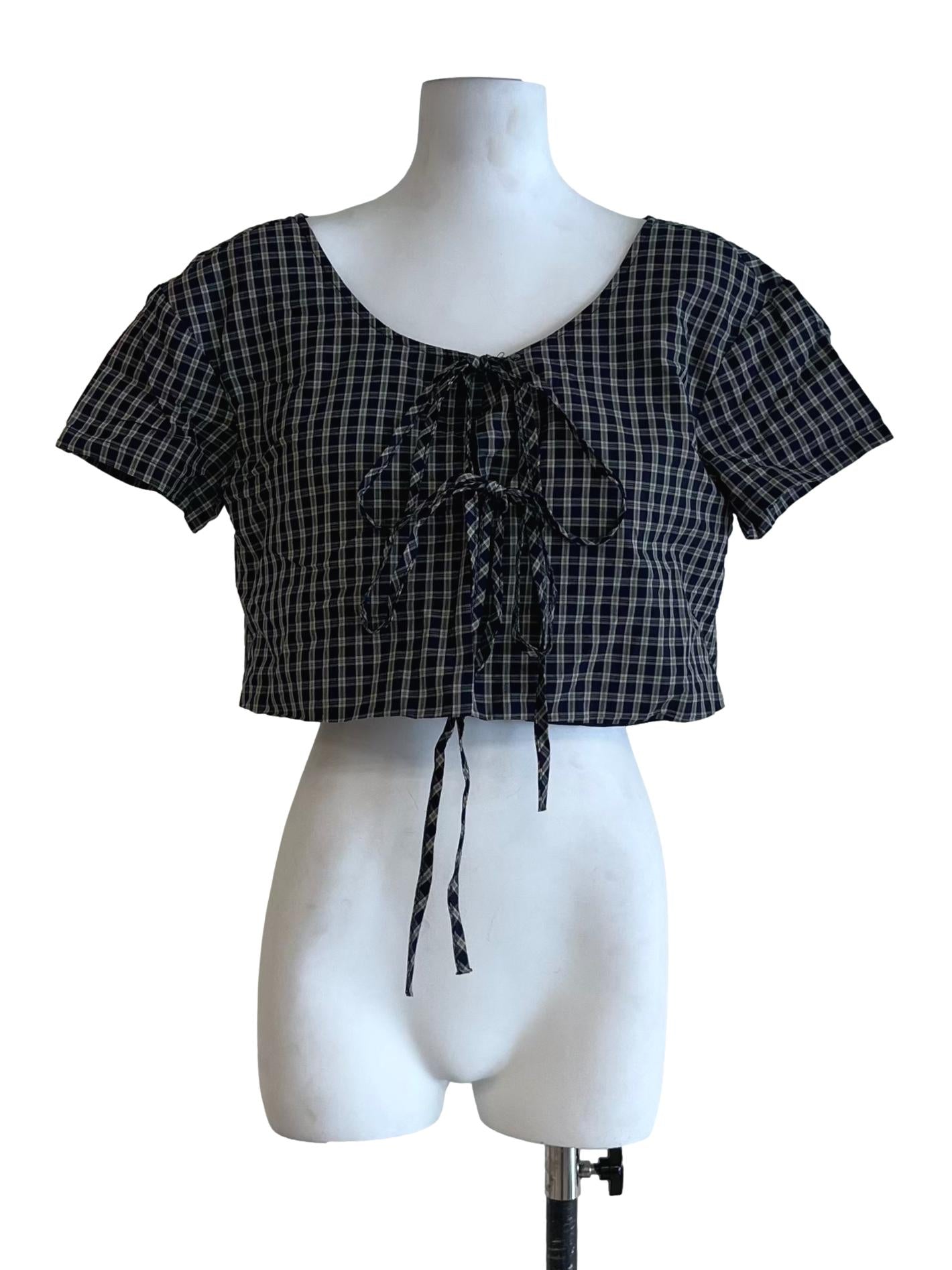 Navy Blue Gingham Blouse